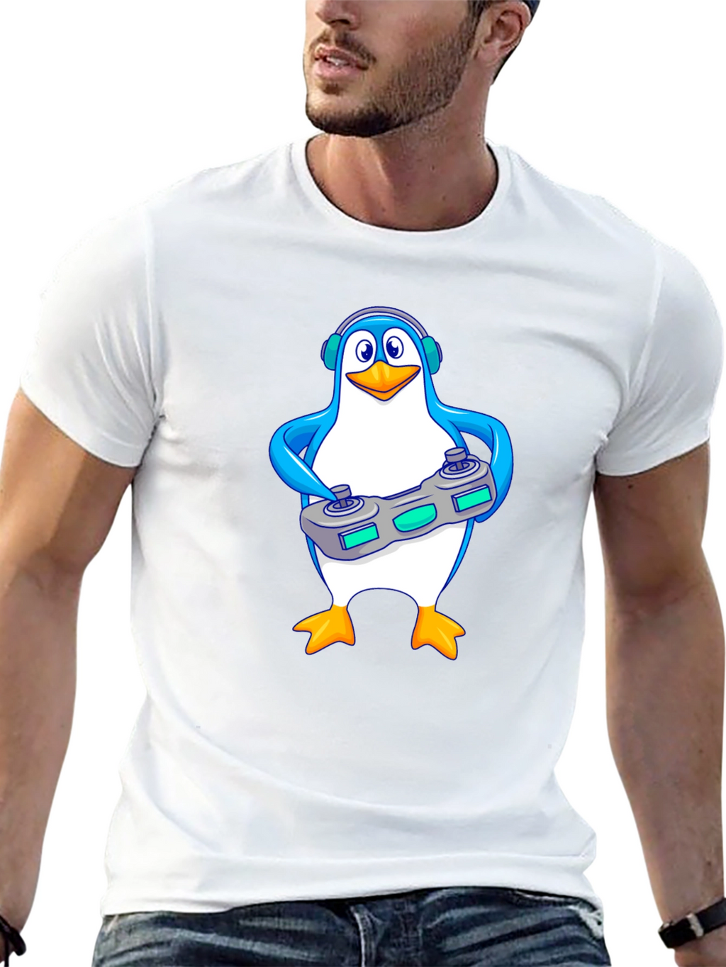 Gamer Penguin Graphic Tee - Black