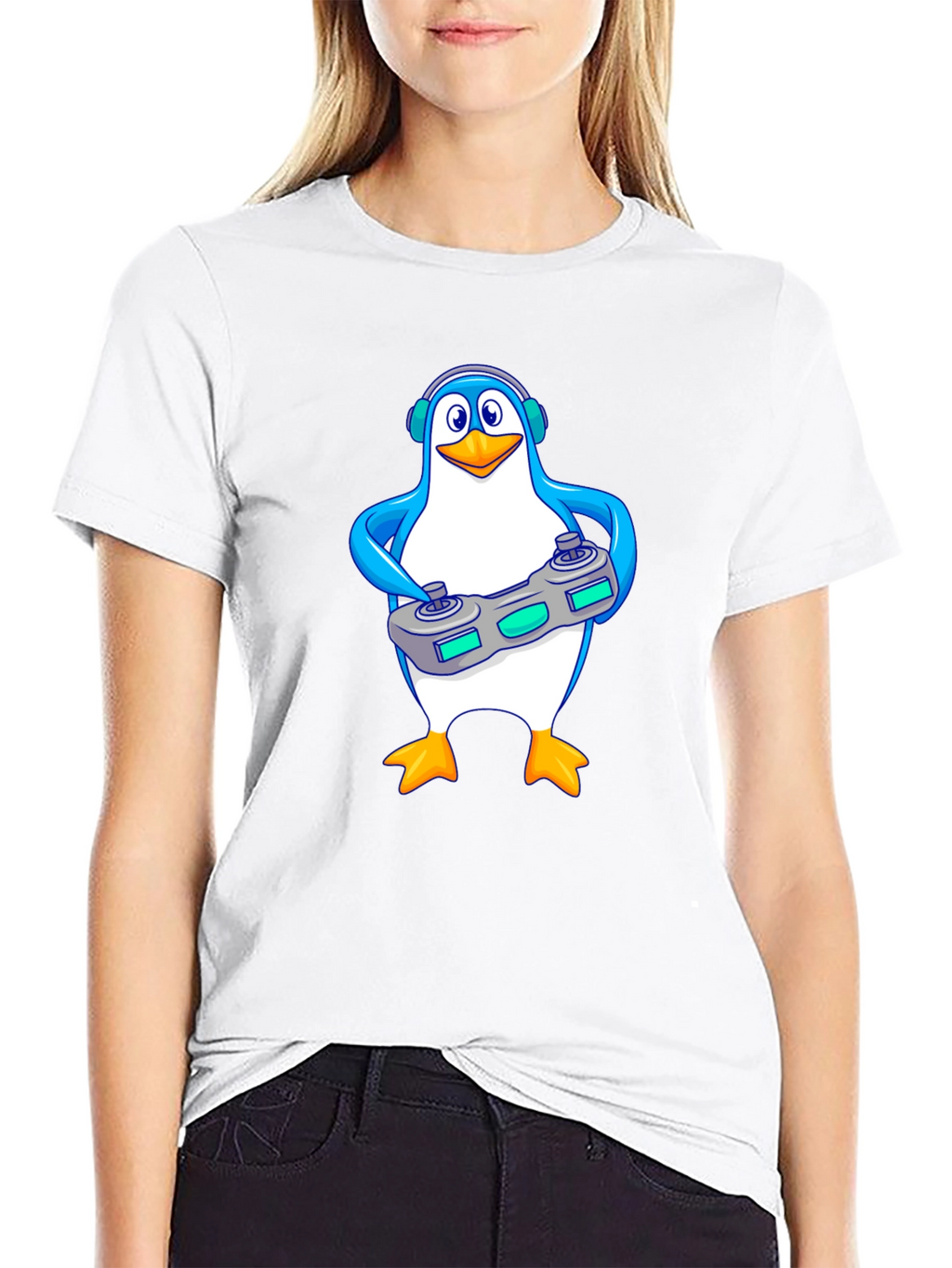Gamer Penguin Graphic Tee - Black