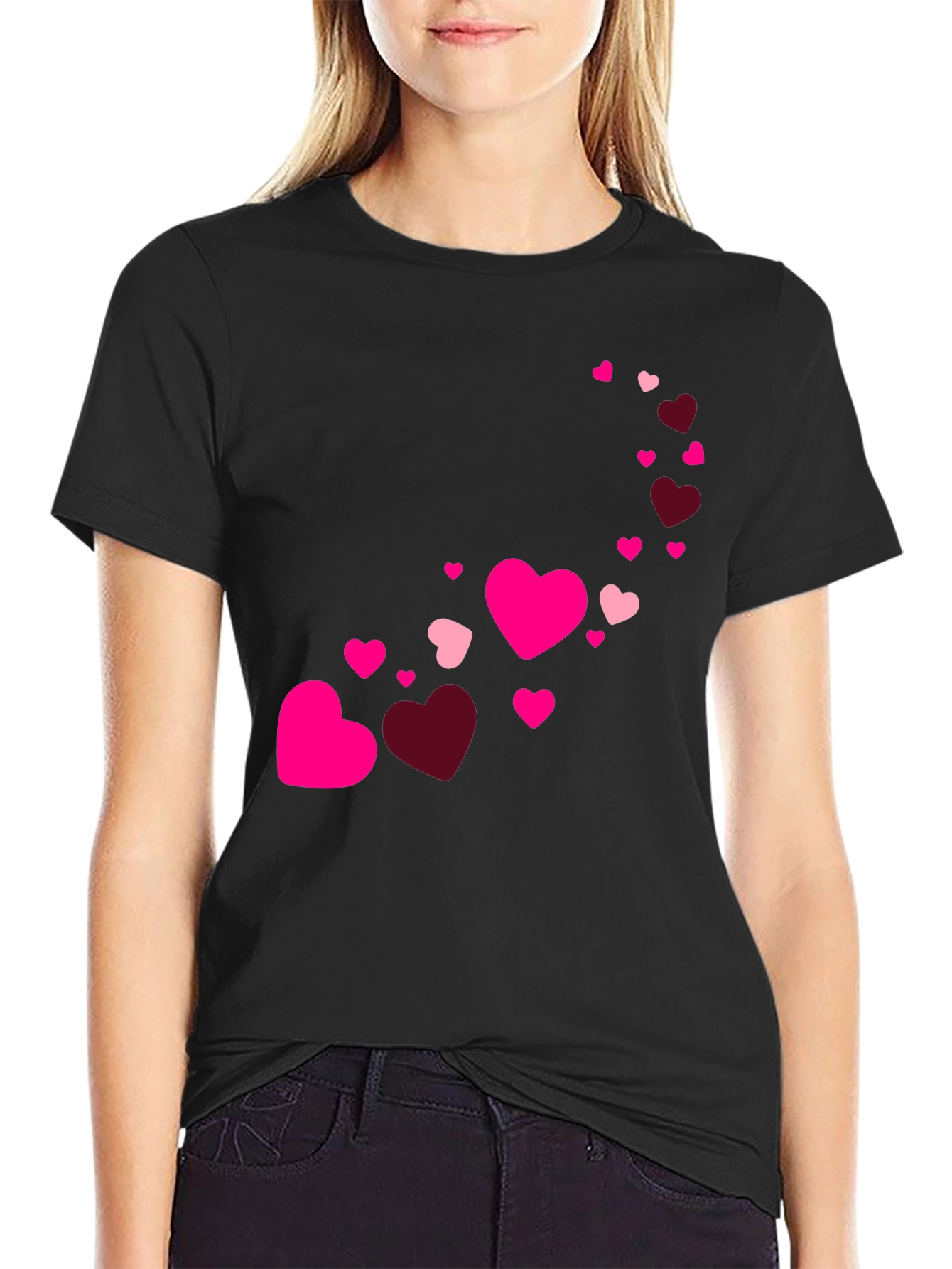 Heart Cascade Mens Black T-Shirt