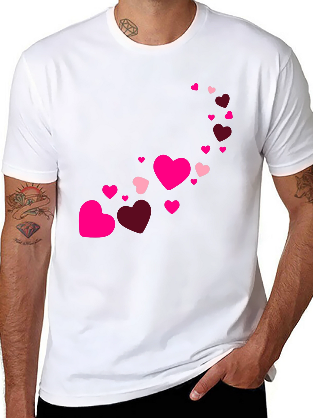 Heart Cascade Mens Black T-Shirt