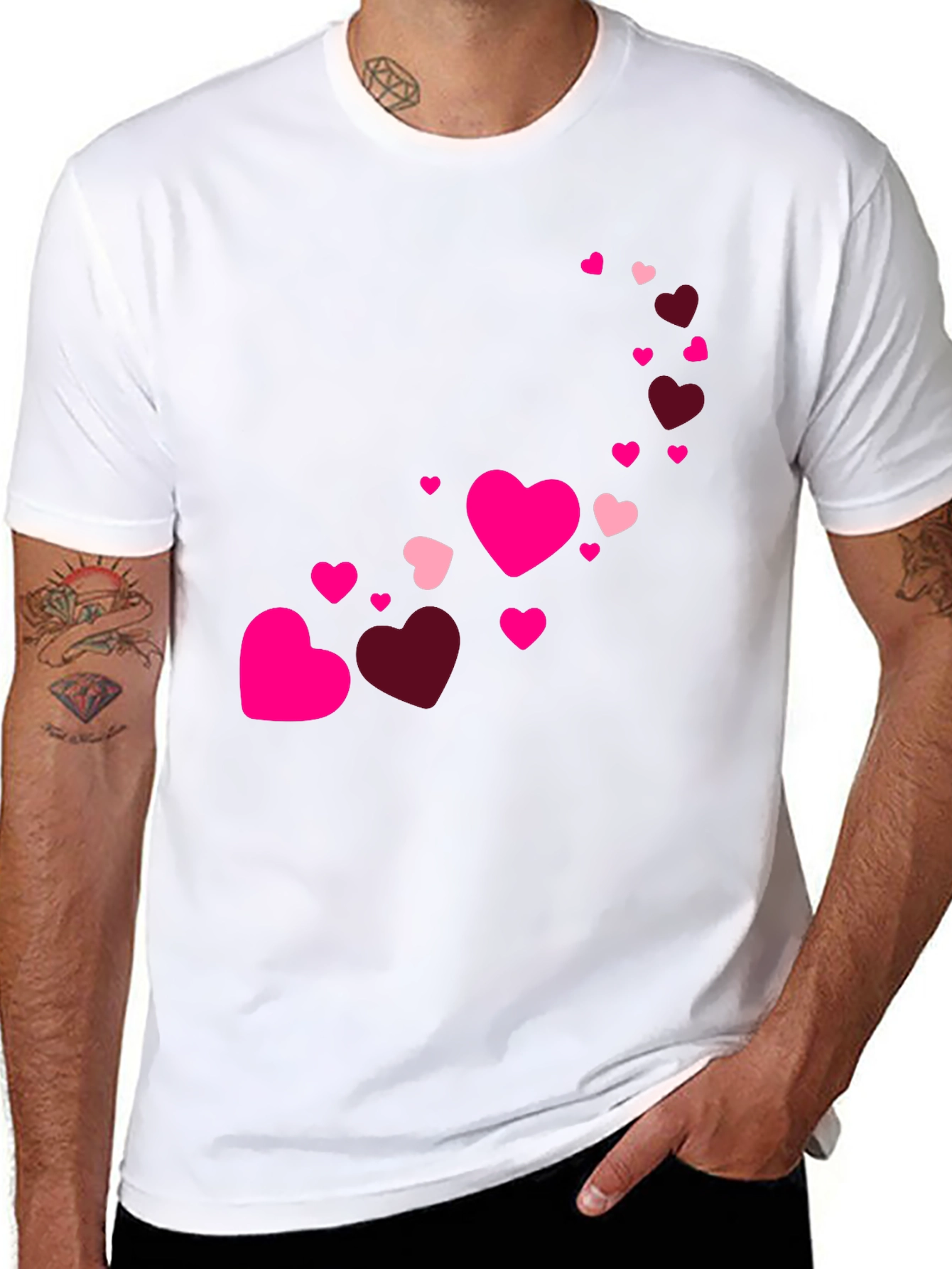 Heart Cascade Mens Black T-Shirt