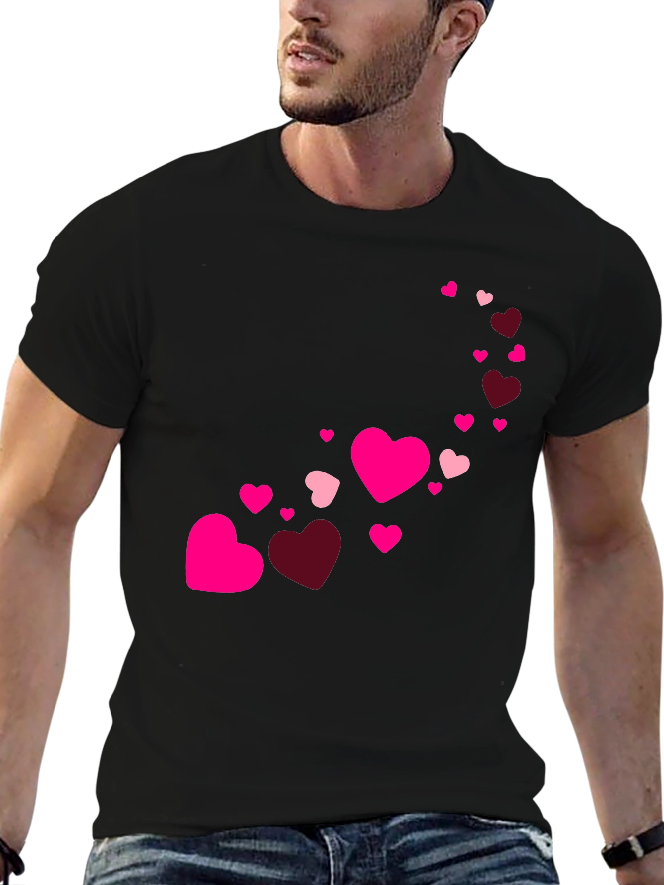 Heart Cascade Mens Black T-Shirt