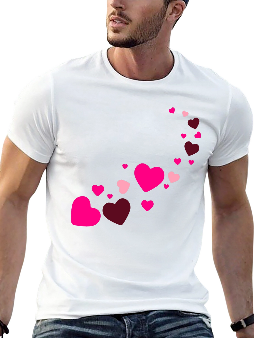 Heart Cascade Mens Black T-Shirt