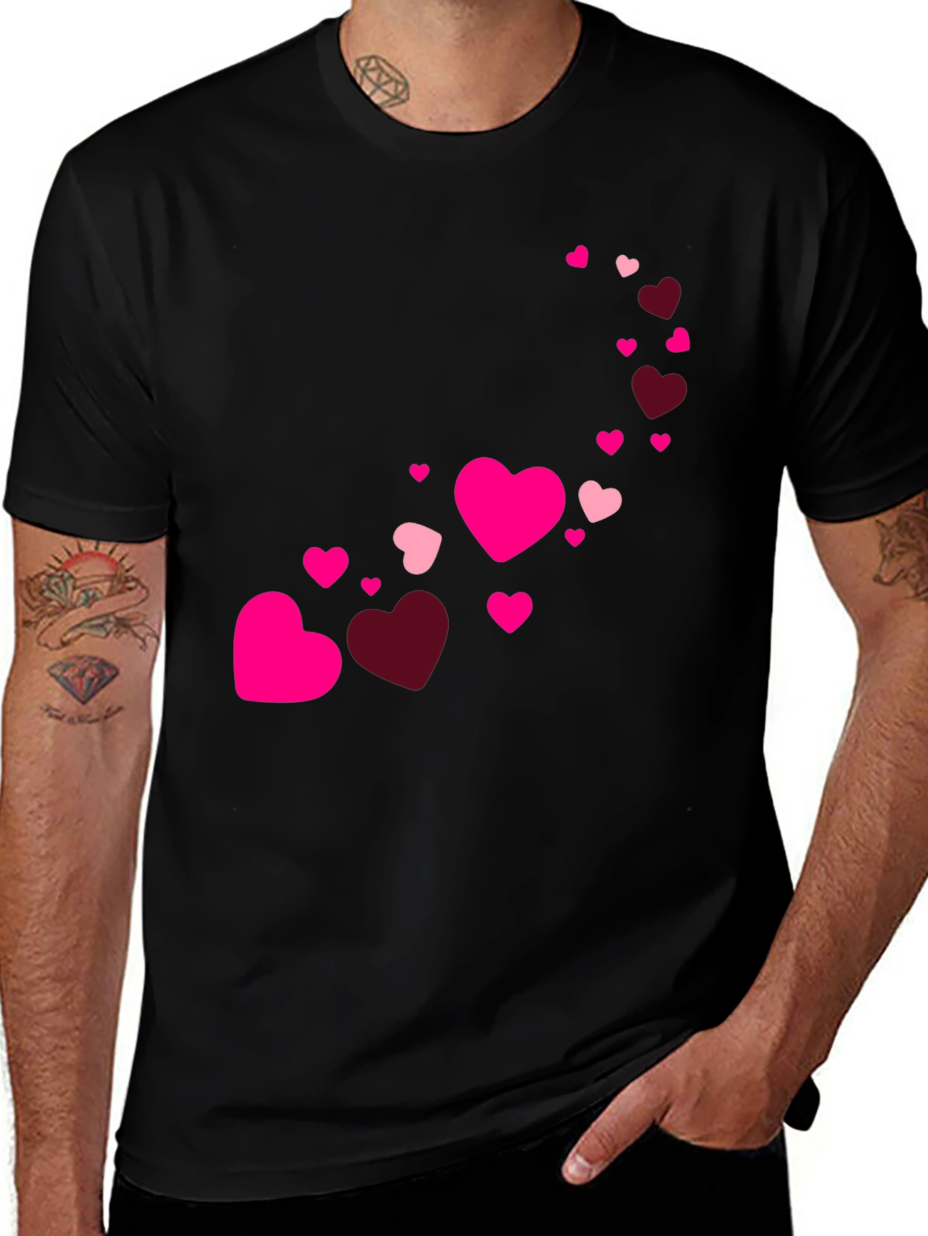 Heart Cascade Mens Black T-Shirt