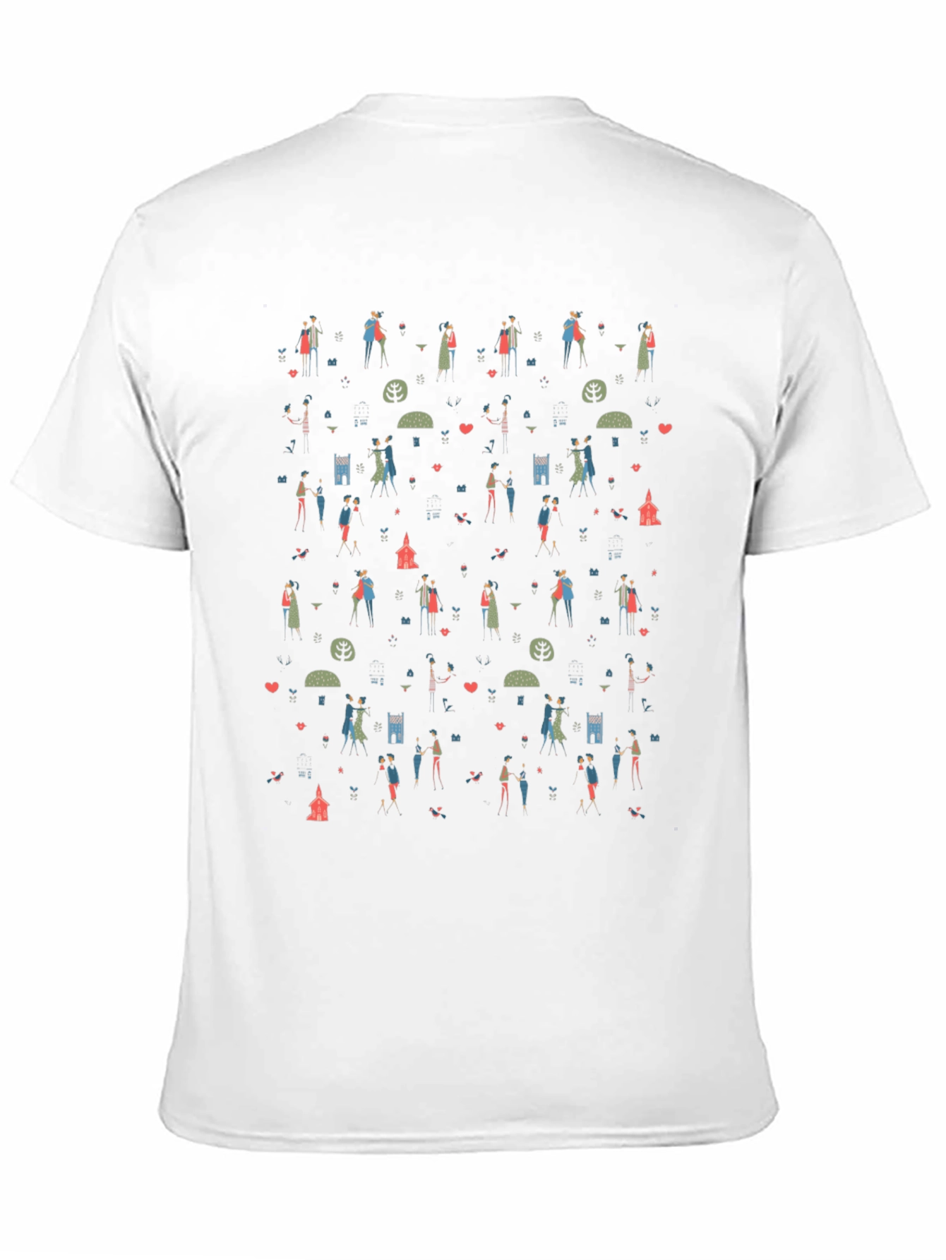 Quirky Couple Pattern T-Shirt - Black