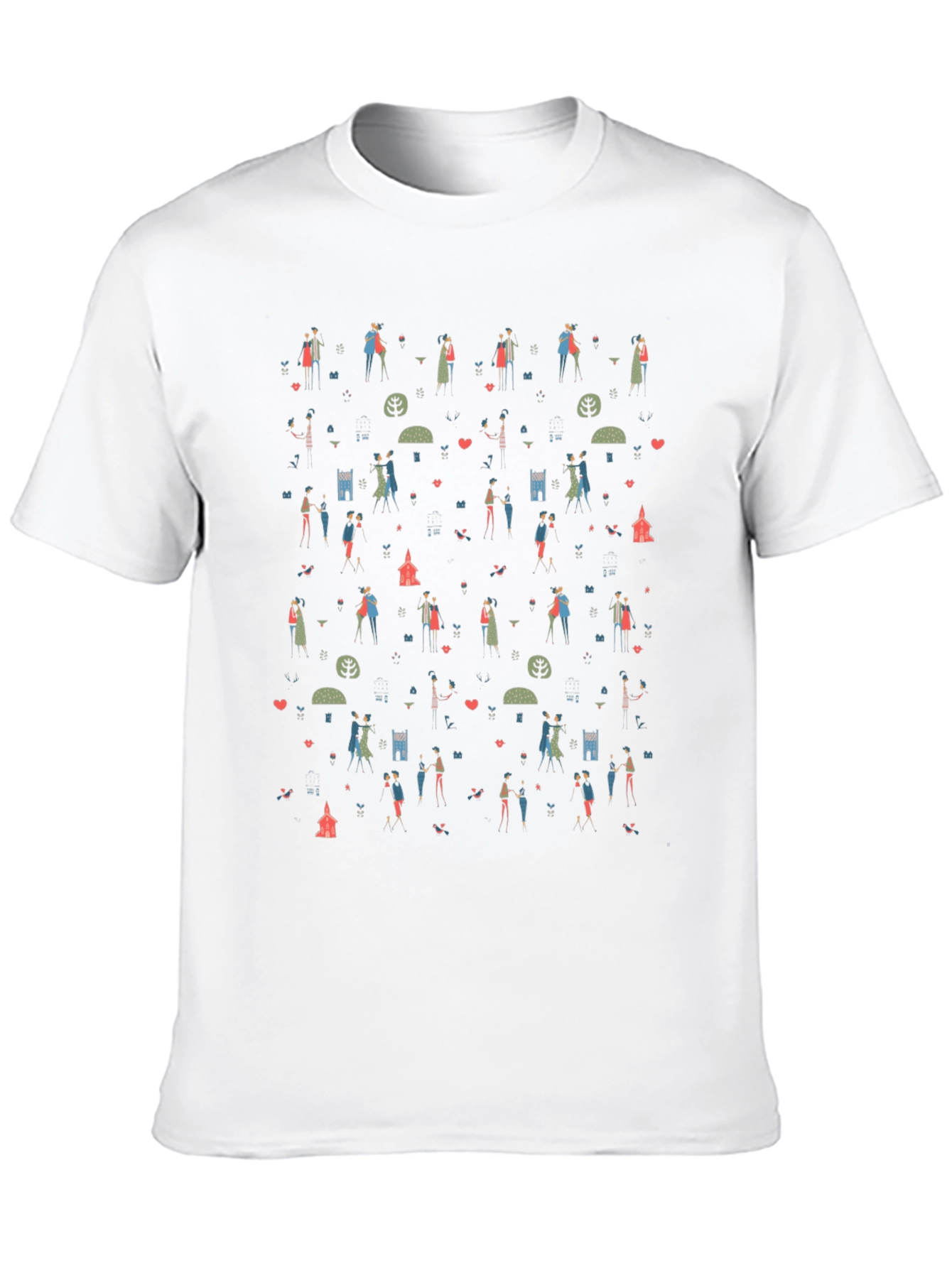 Quirky Couple Pattern T-Shirt - Black