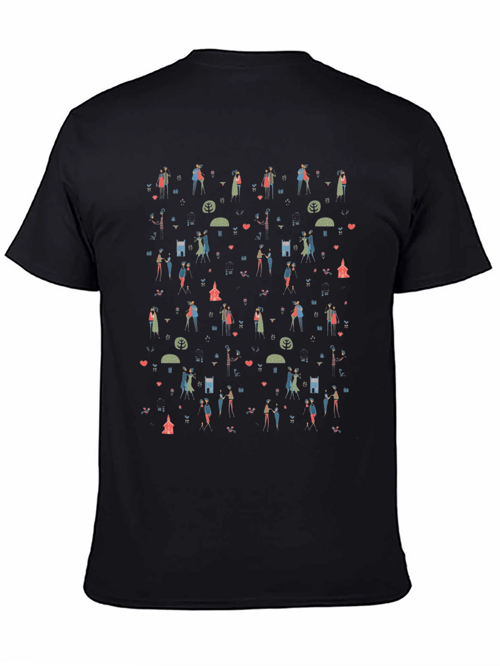 Quirky Couple Pattern T-Shirt - Black
