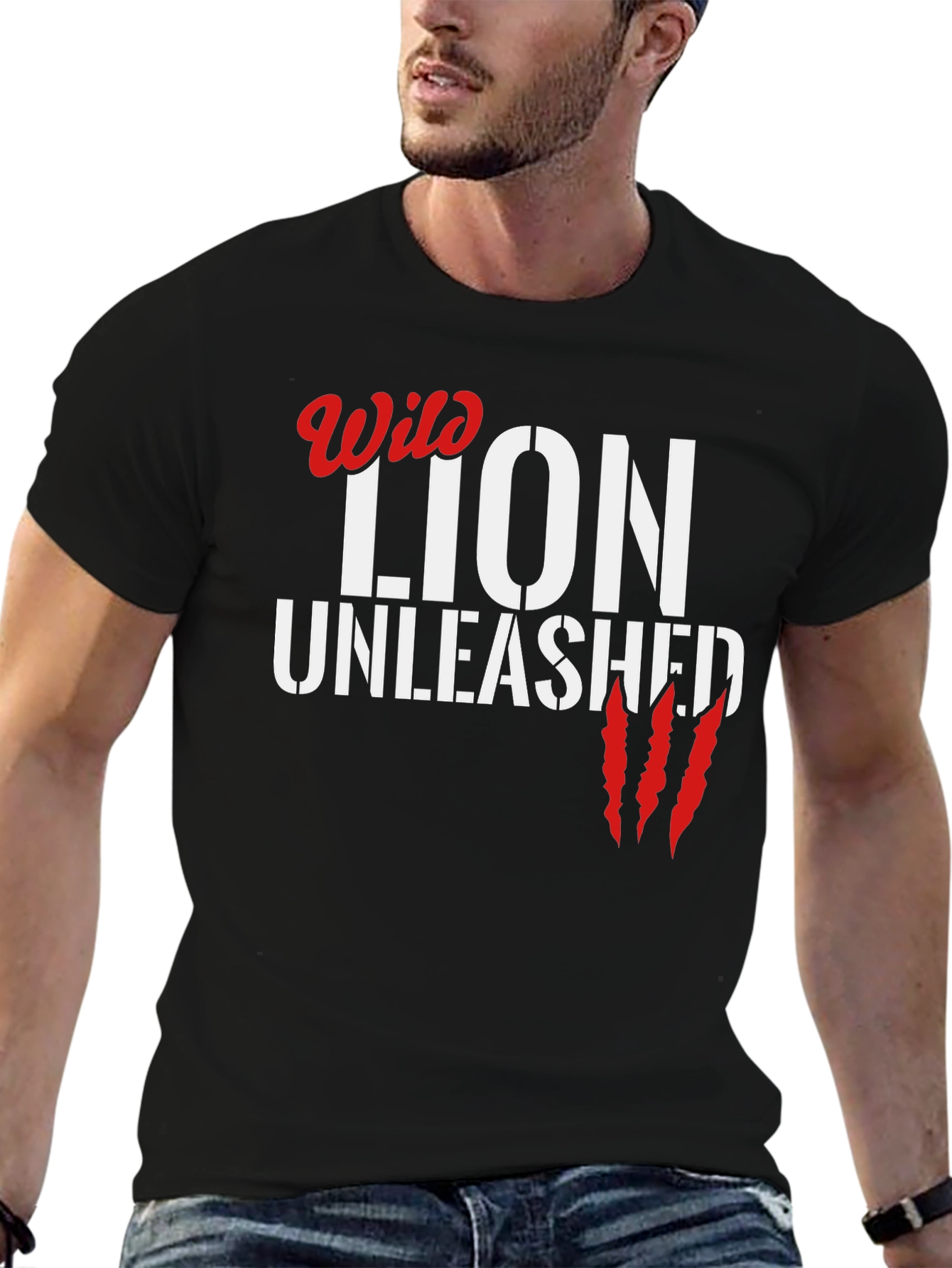 Wild Lion Unleashed Black Graphic T-Shirt