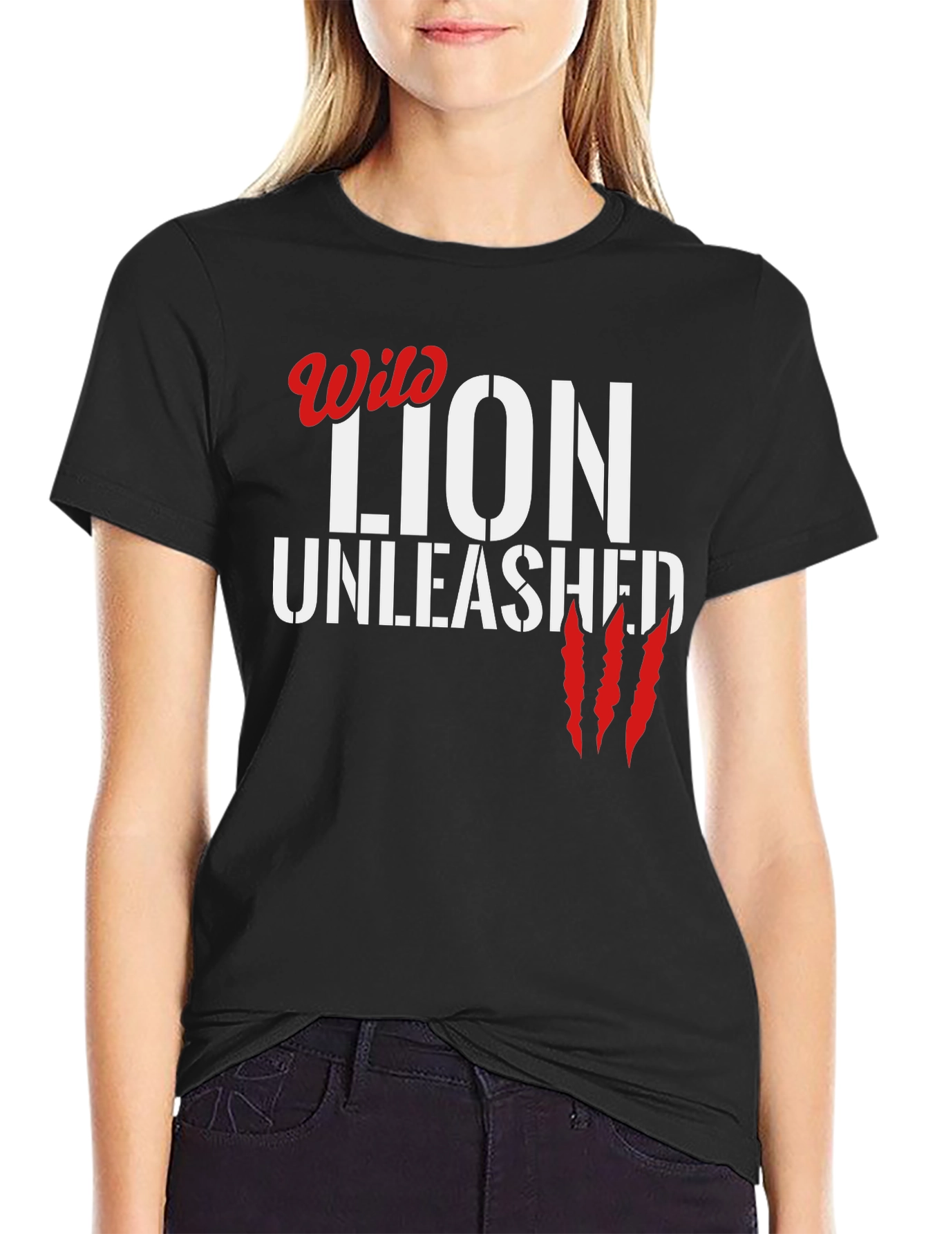 Wild Lion Unleashed Black Graphic T-Shirt