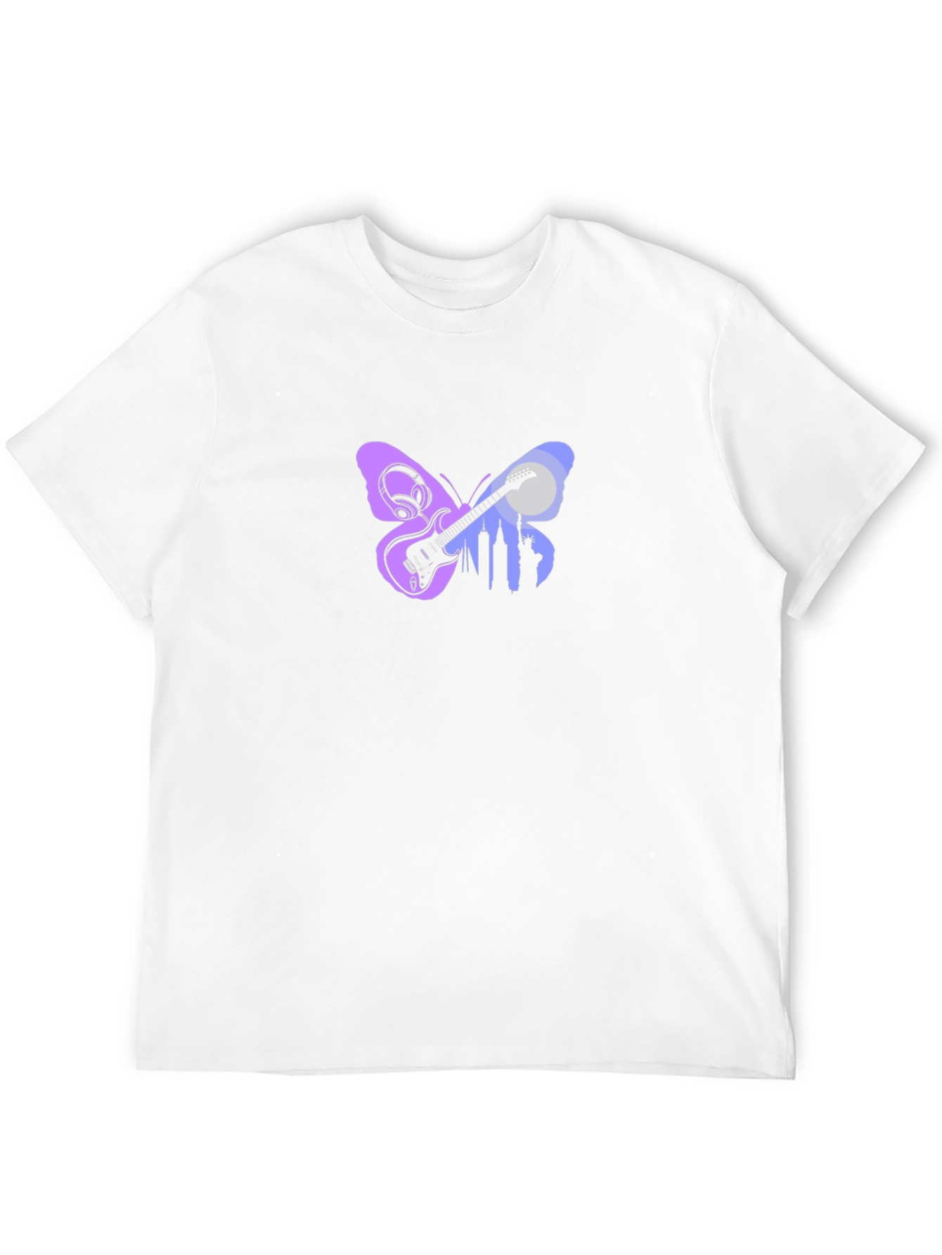 Butterfly Guitar Cityscape Black Graphic Tee