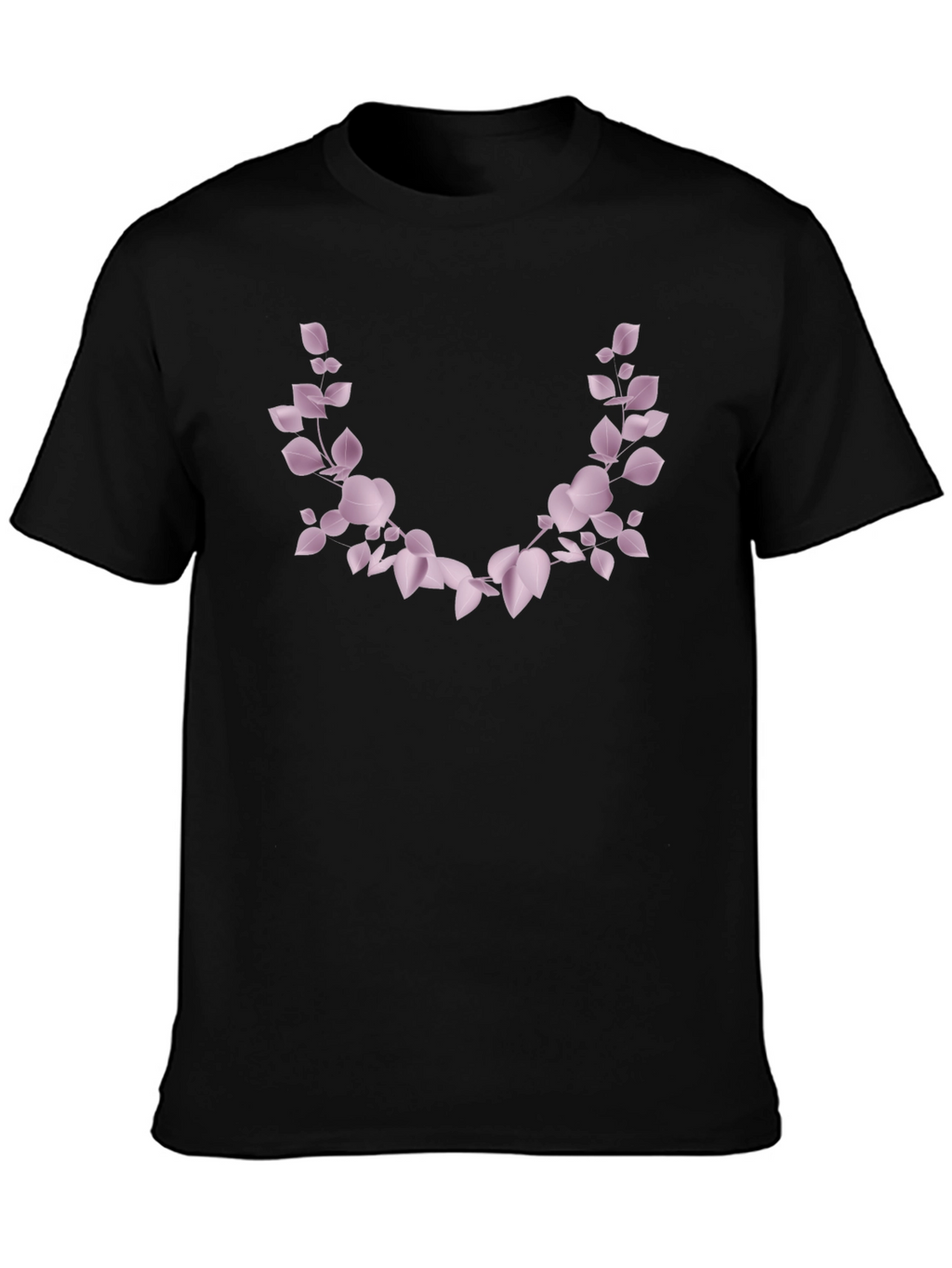 Mens Black T-Shirt with Floral Leaf Design