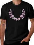 Mens Black T-Shirt with Floral Leaf Design