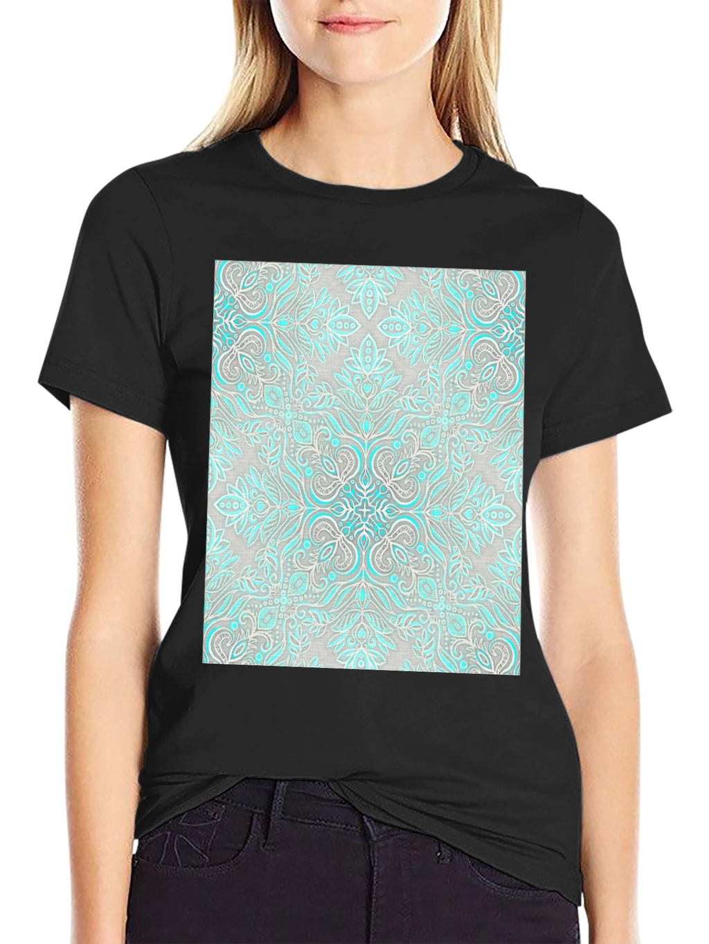Patterned Graphic Tee - Black Casual Shirt
