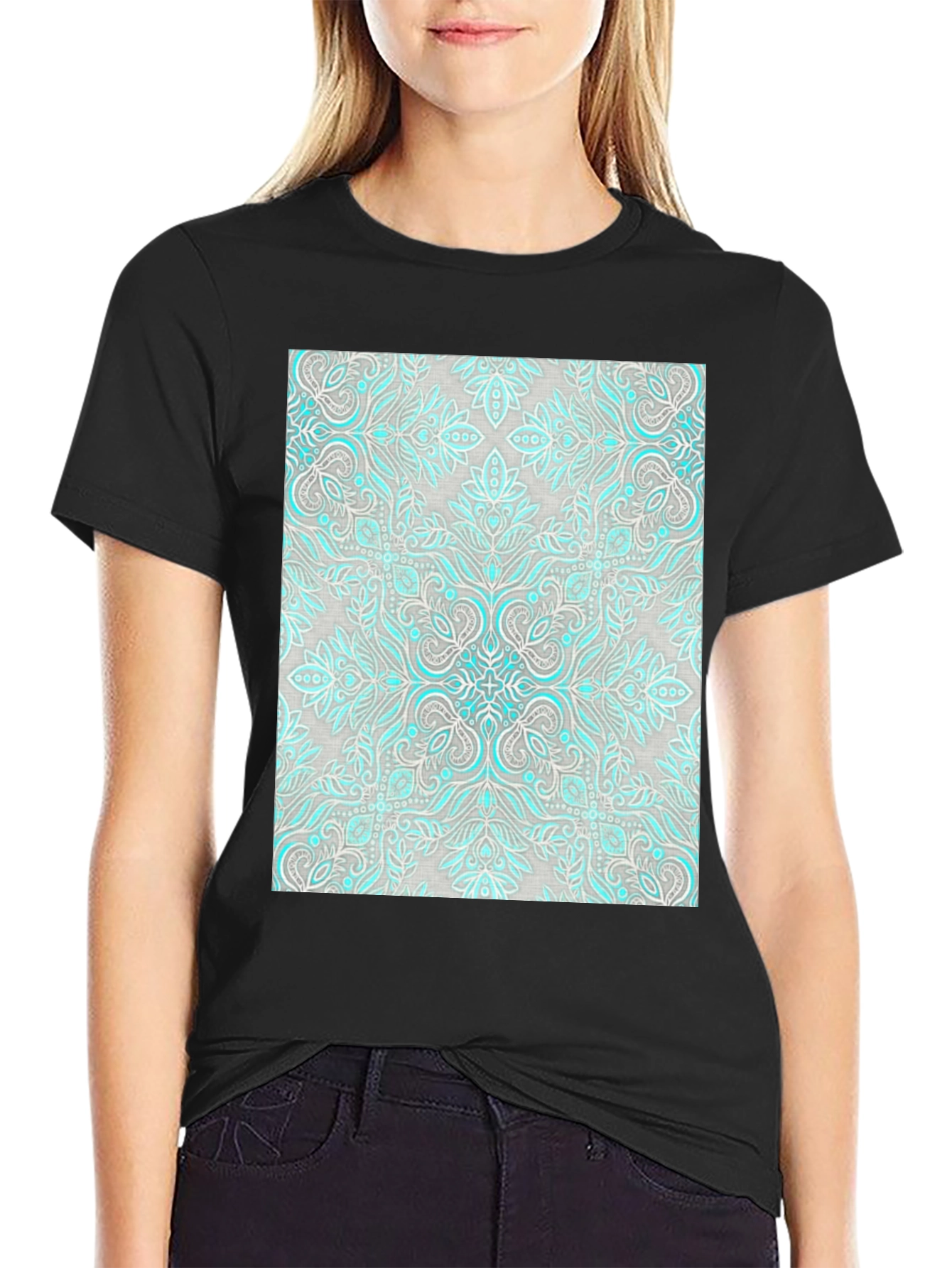 Patterned Graphic Tee - Black Casual Shirt
