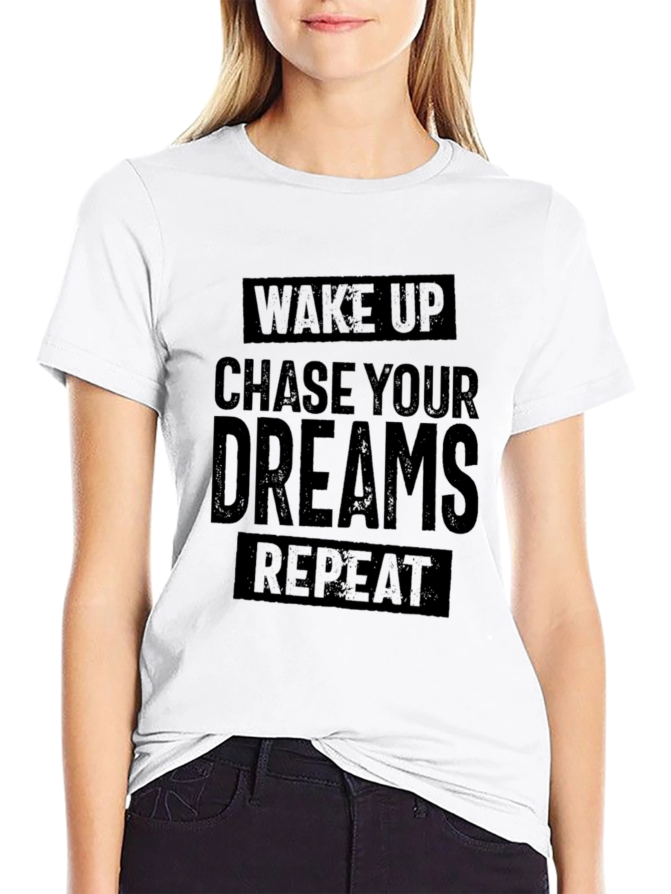 Wake Up Chase Your Dreams Repeat - Black T-Shirt