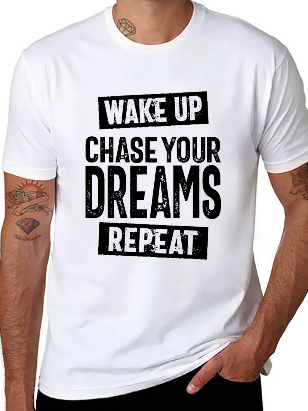 Wake Up Chase Your Dreams Repeat - Black T-Shirt