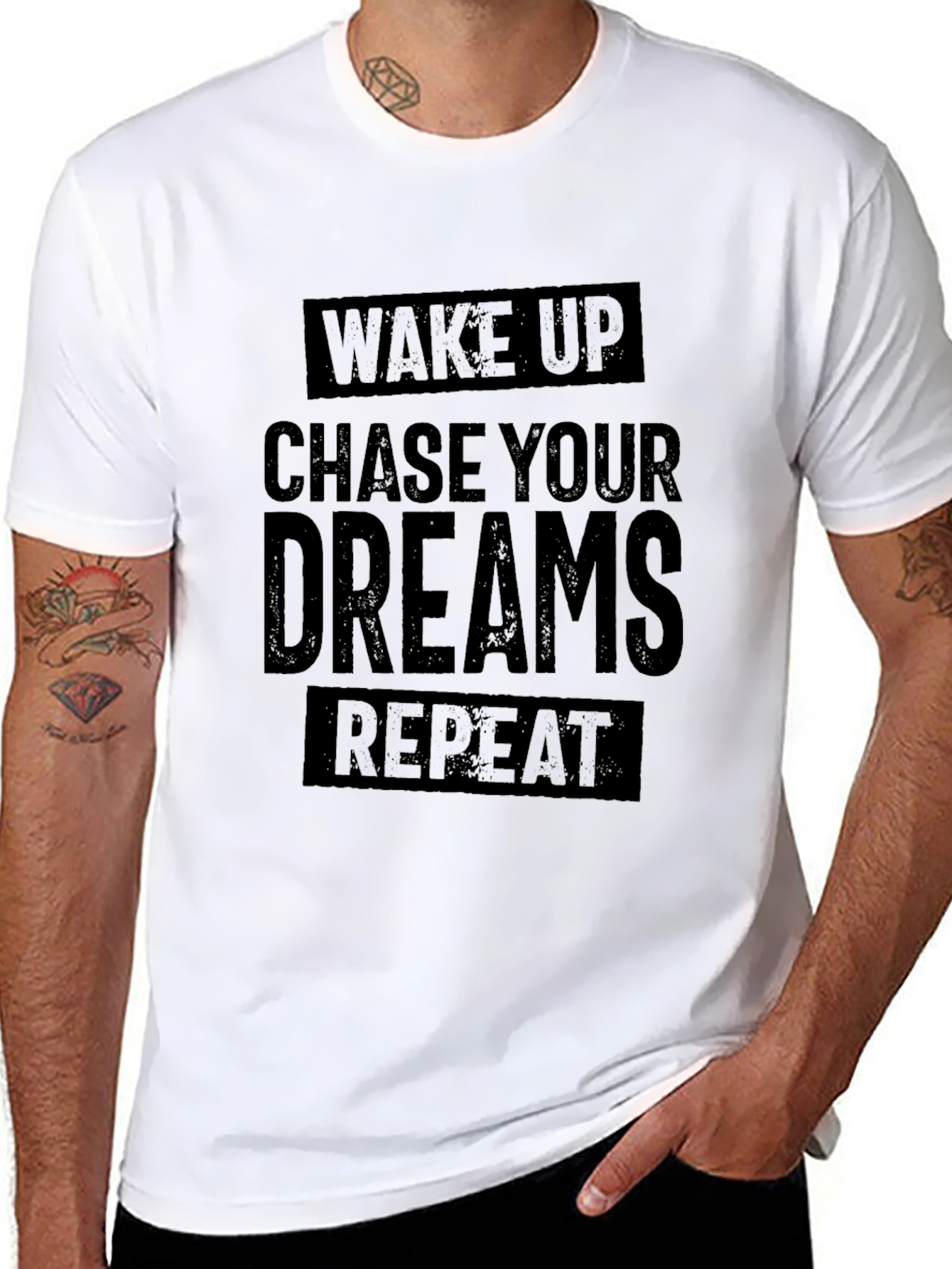 Wake Up Chase Your Dreams Repeat - Black T-Shirt