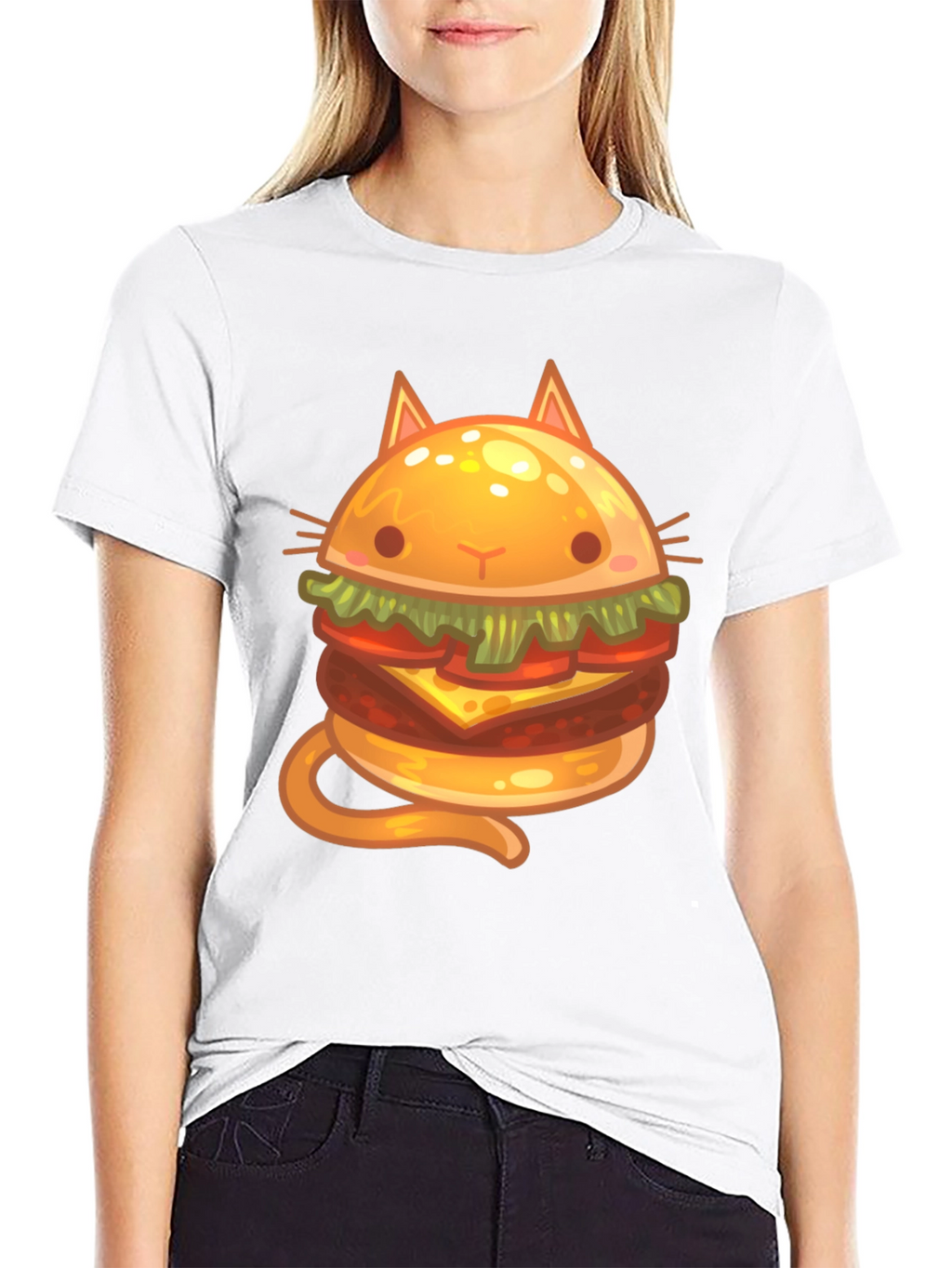 Cat Burger Graphic Print Black T-Shirt