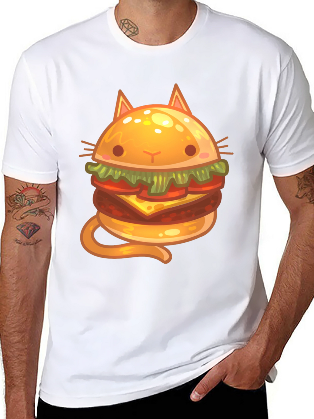 Cat Burger Graphic Print Black T-Shirt