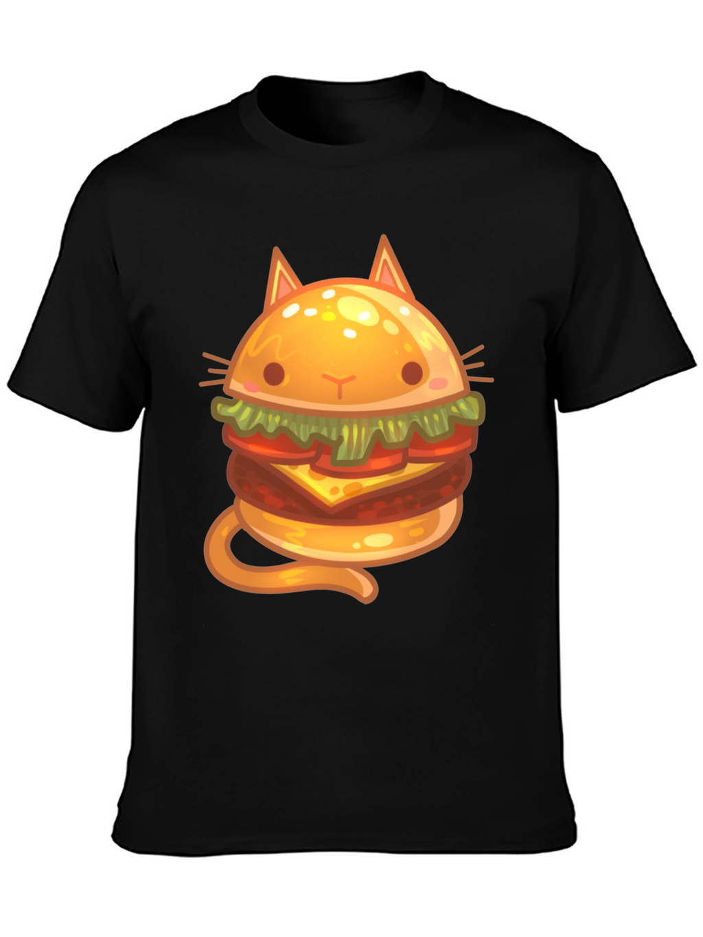 Cat Burger Graphic Print Black T-Shirt