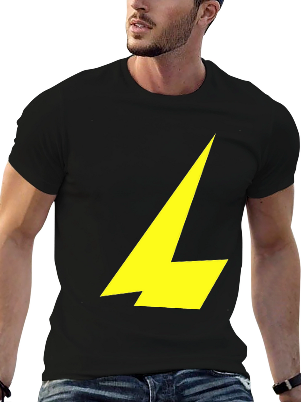 Black T-Shirt with Yellow Lightning Bolt