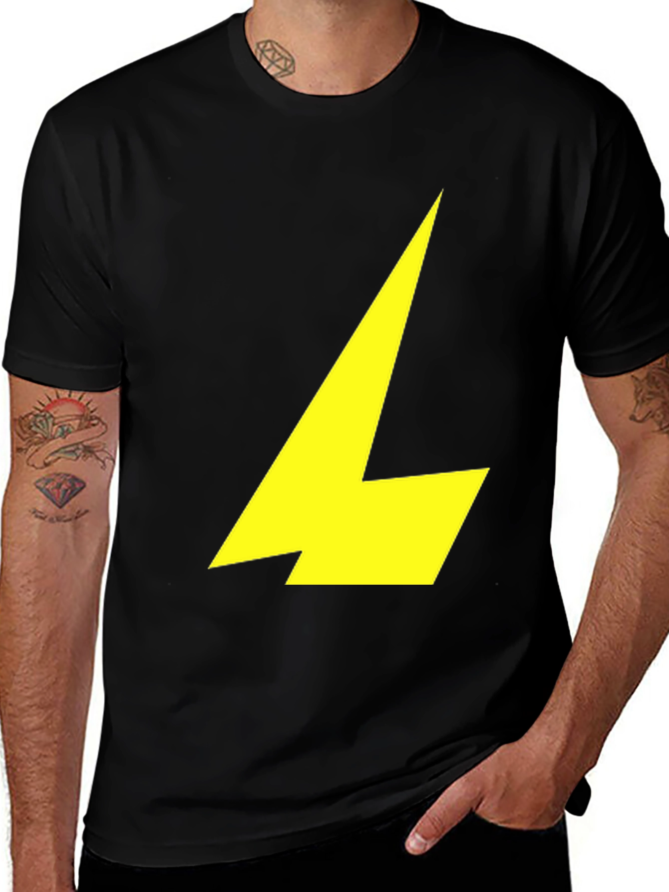Black T-Shirt with Yellow Lightning Bolt
