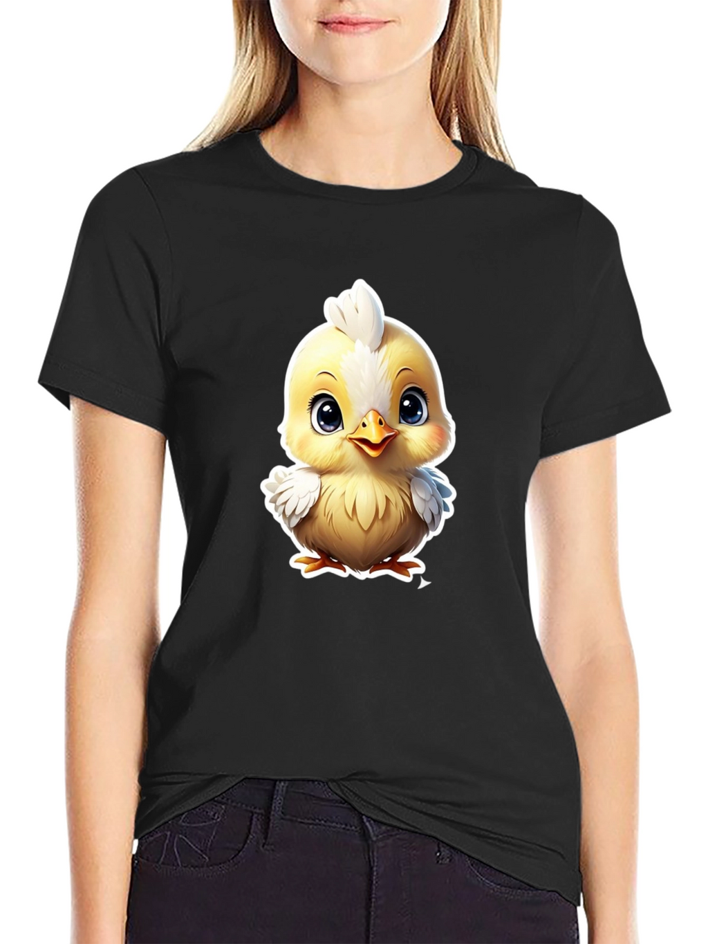 Cute Cartoon Chick Graphic Tee - Soft Cotton Blend