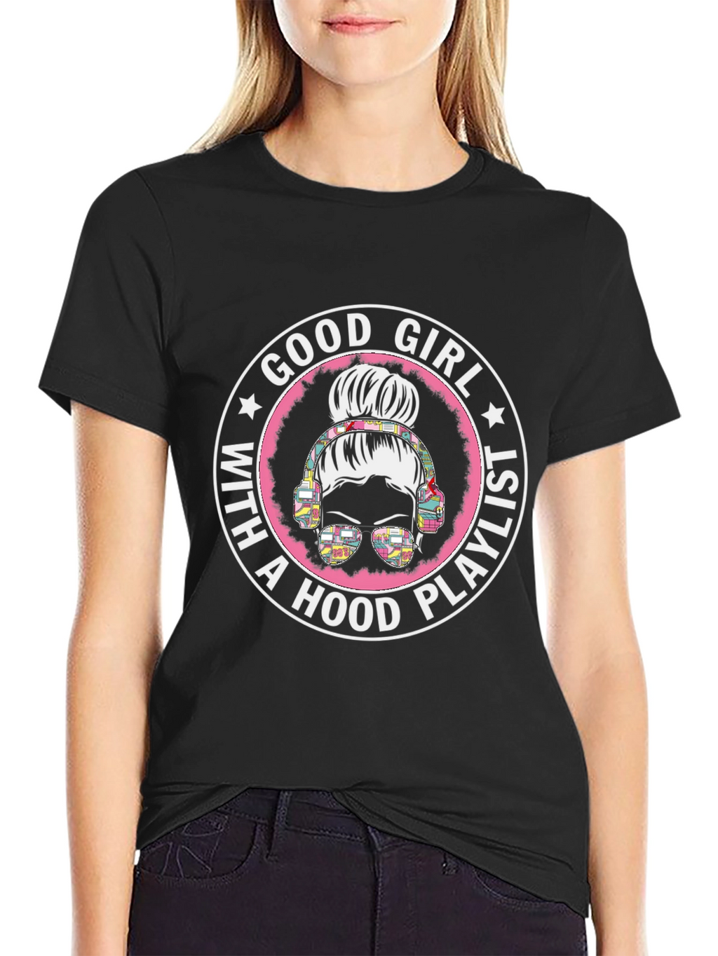 Good Girl with Hood Playlist Black T-Shirt