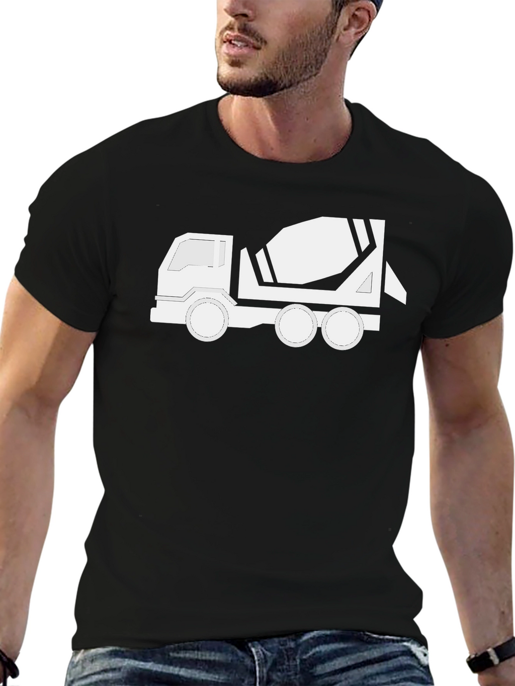 Black T-Shirt with Cement Truck Graphic