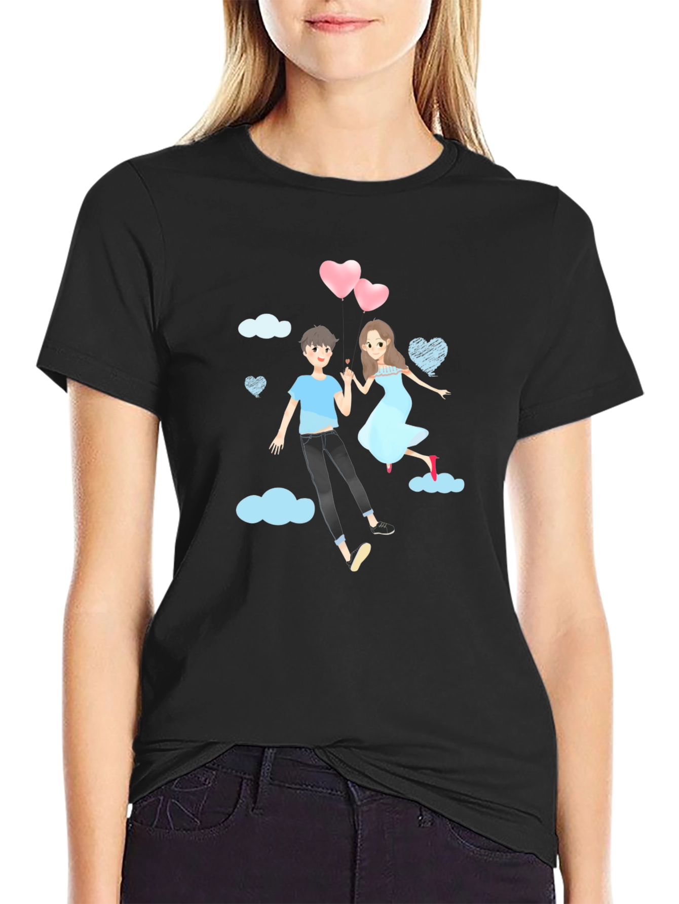Romantic Couple Cartoon Graphic T-Shirt