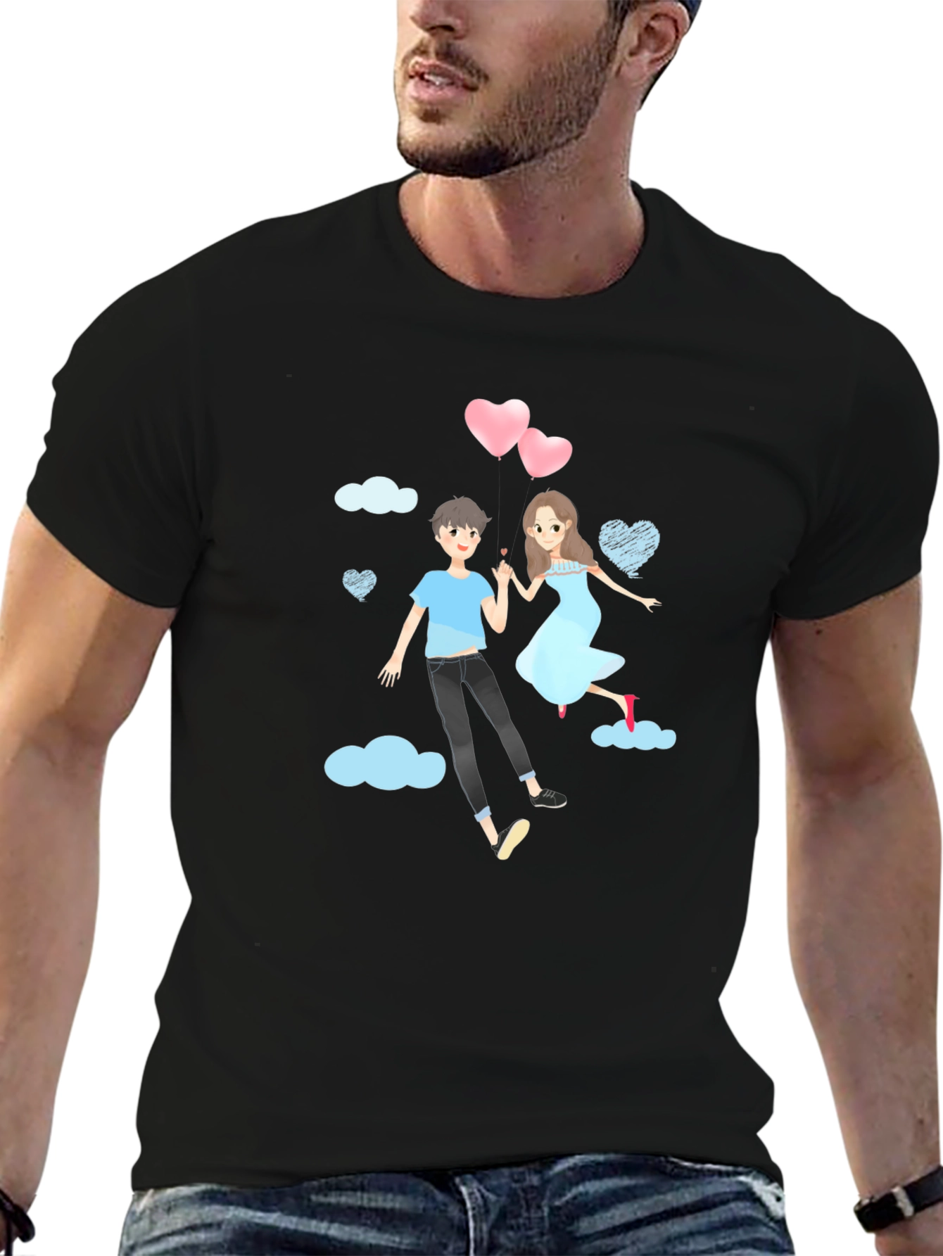 Romantic Couple Cartoon Graphic T-Shirt