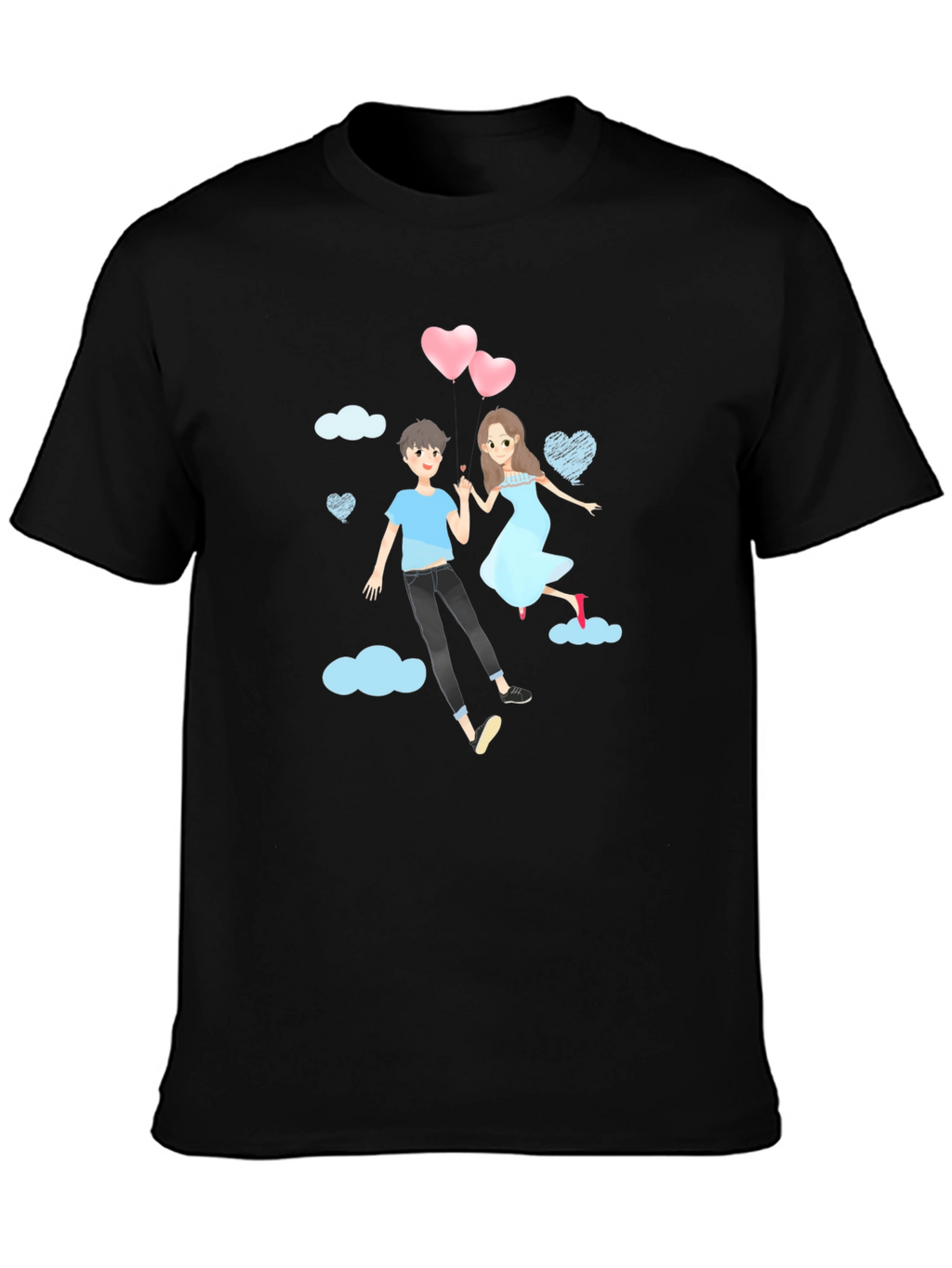 Romantic Couple Cartoon Graphic T-Shirt