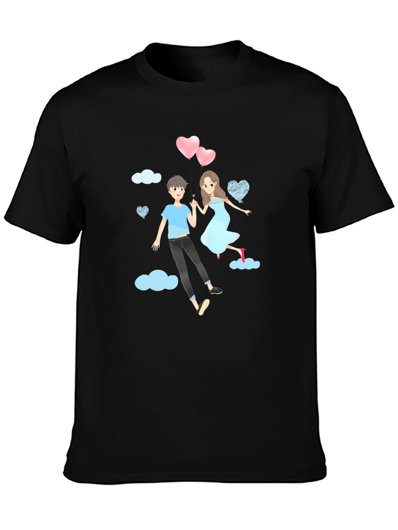 Romantic Couple Cartoon Graphic T-Shirt