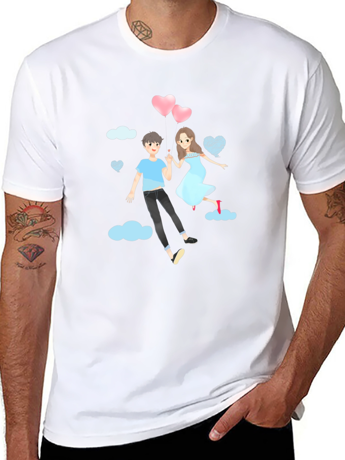 Romantic Couple Cartoon Graphic T-Shirt