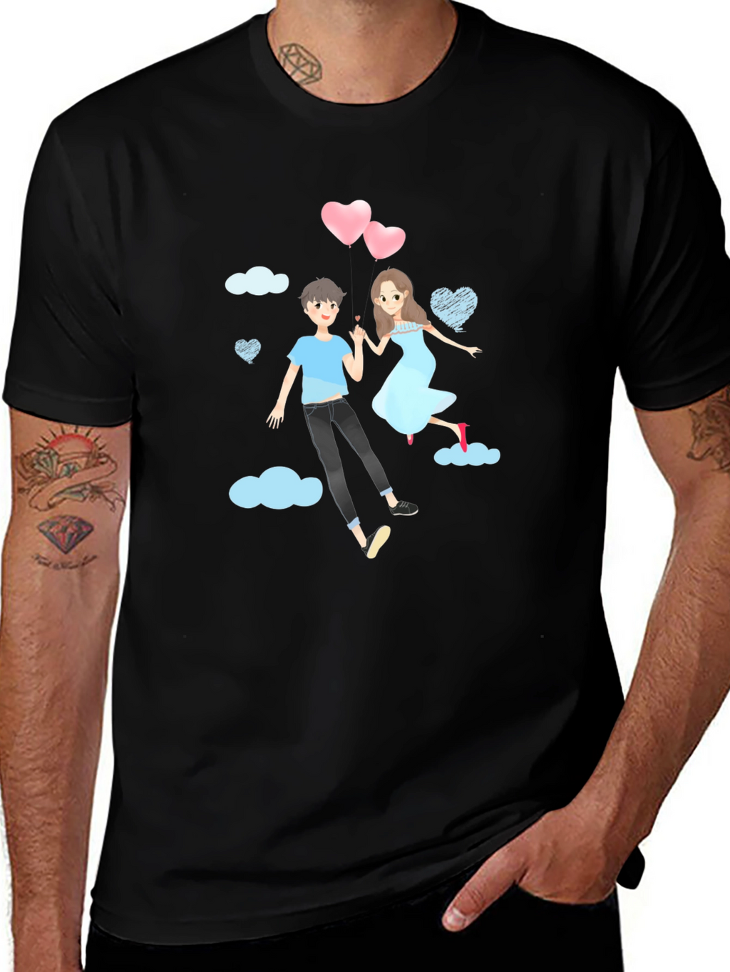 Romantic Couple Cartoon Graphic T-Shirt