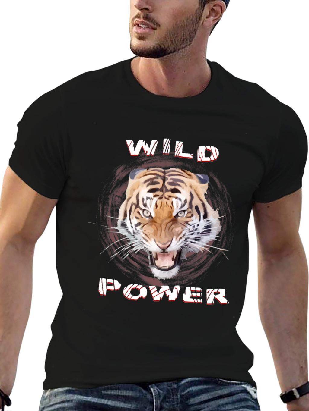 Wild Power Tiger Graphic Tee - Black