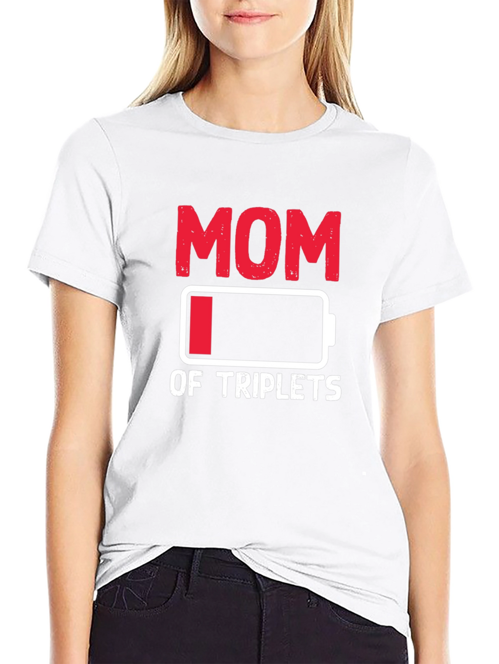 Funny Mom of Triplets Low Battery T-Shirt