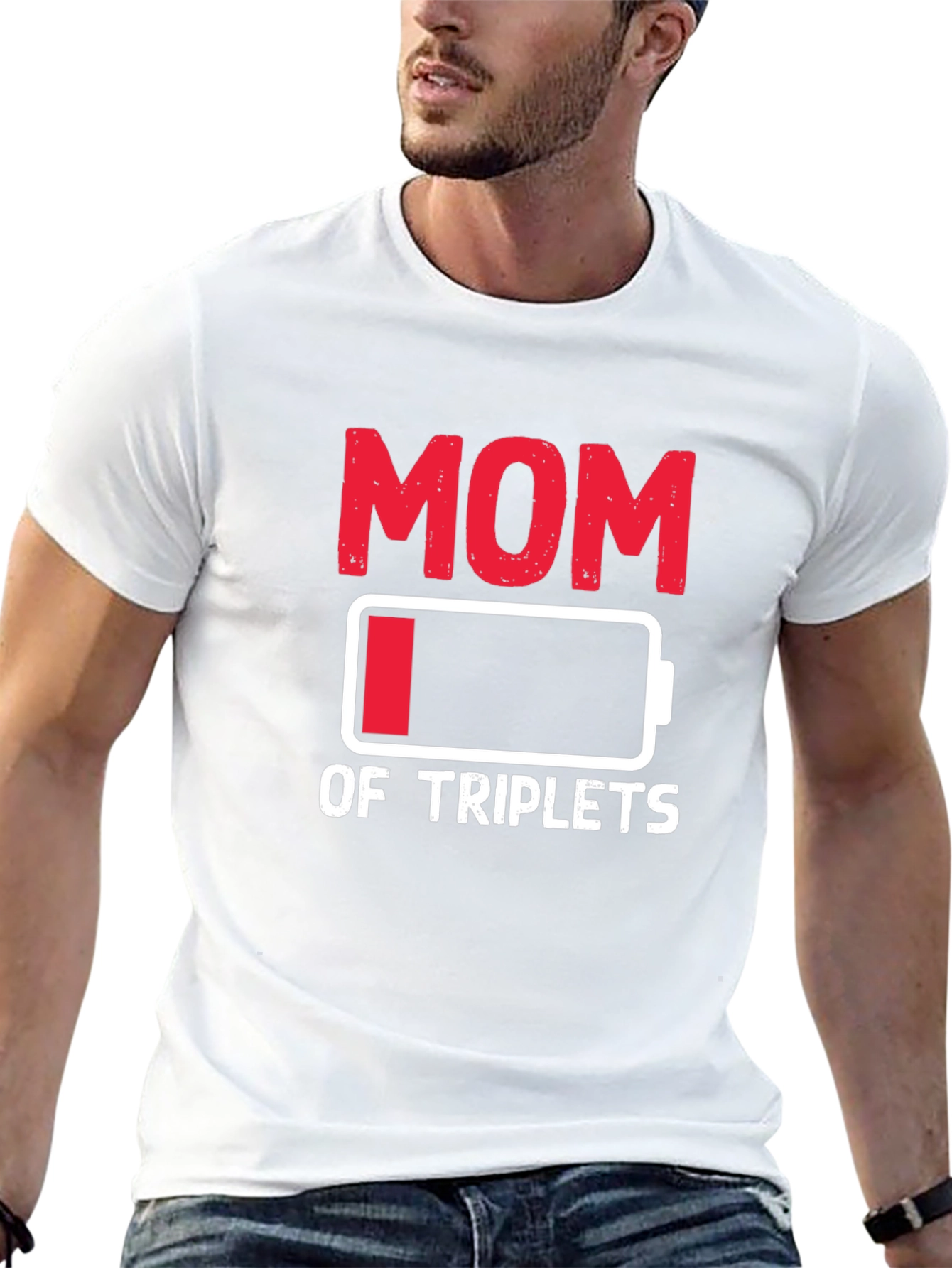 Funny Mom of Triplets Low Battery T-Shirt
