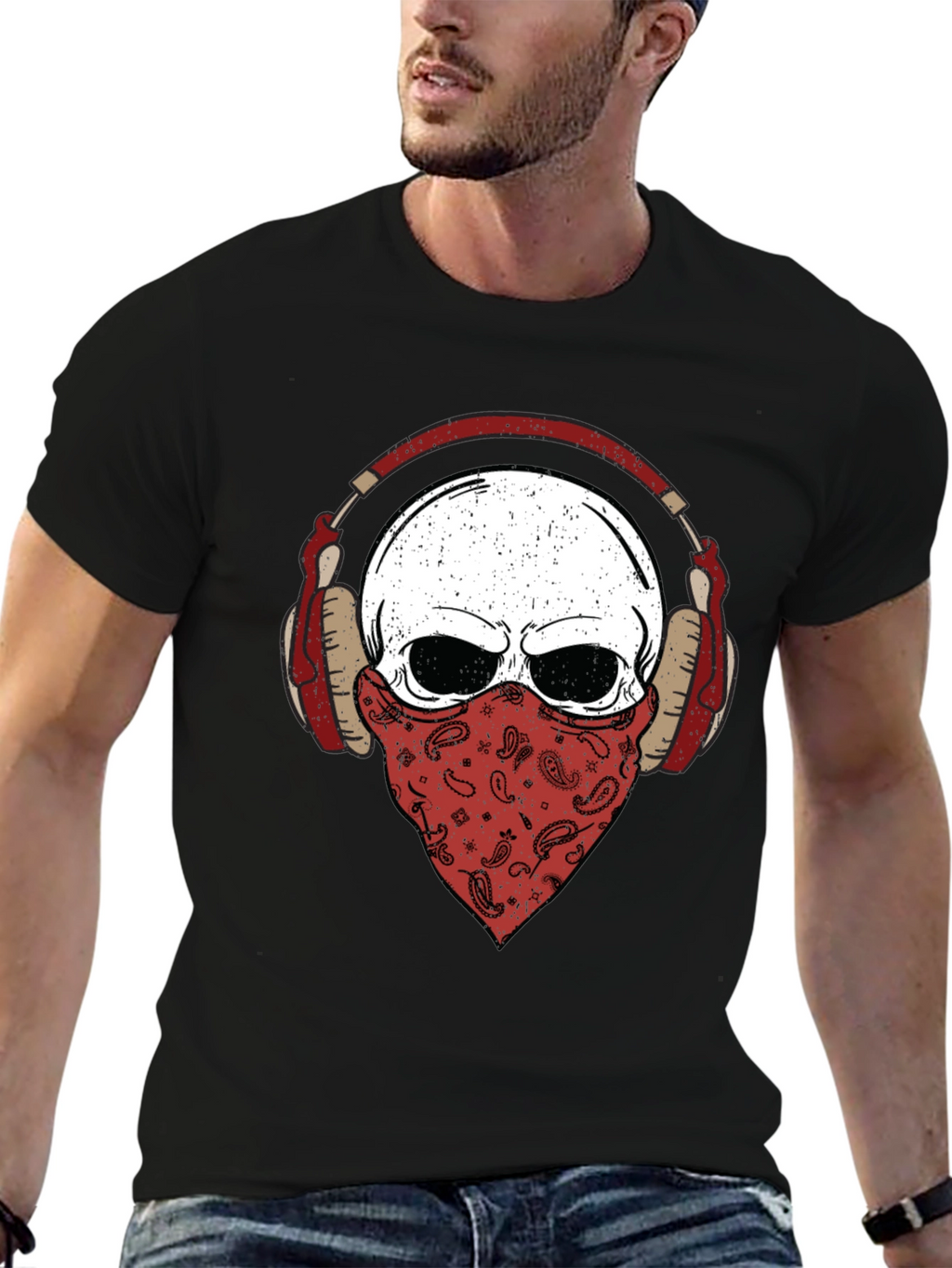 Skull Bandana Headphones Graphic T-Shirt