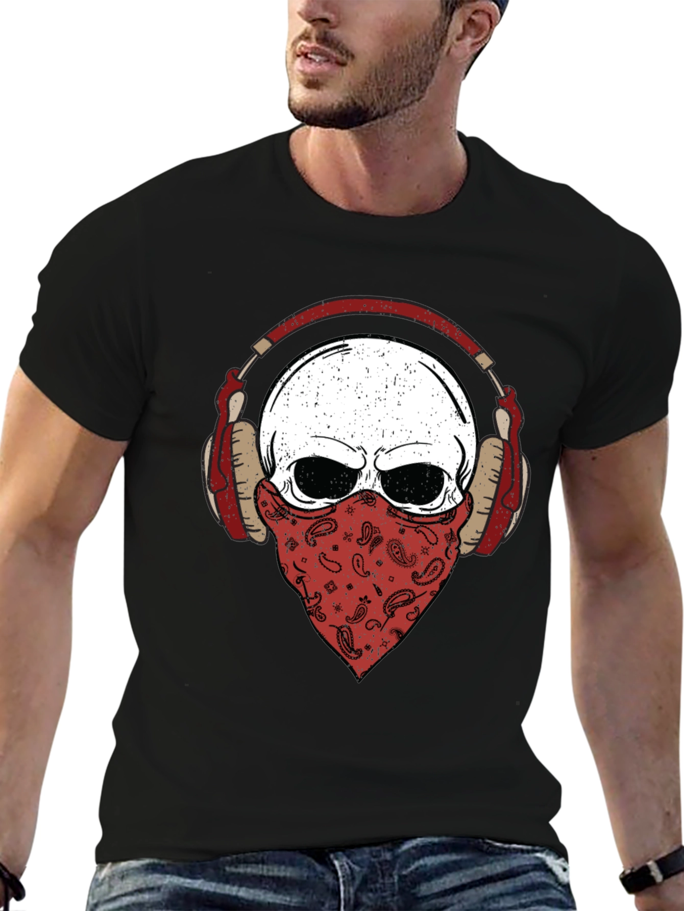 Skull Bandana Headphones Graphic T-Shirt