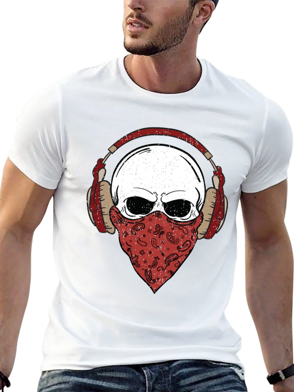 Skull Bandana Headphones Graphic T-Shirt