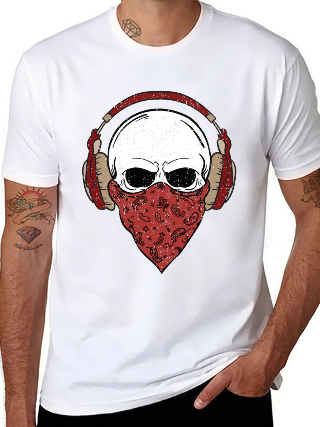 Skull Bandana Headphones Graphic T-Shirt