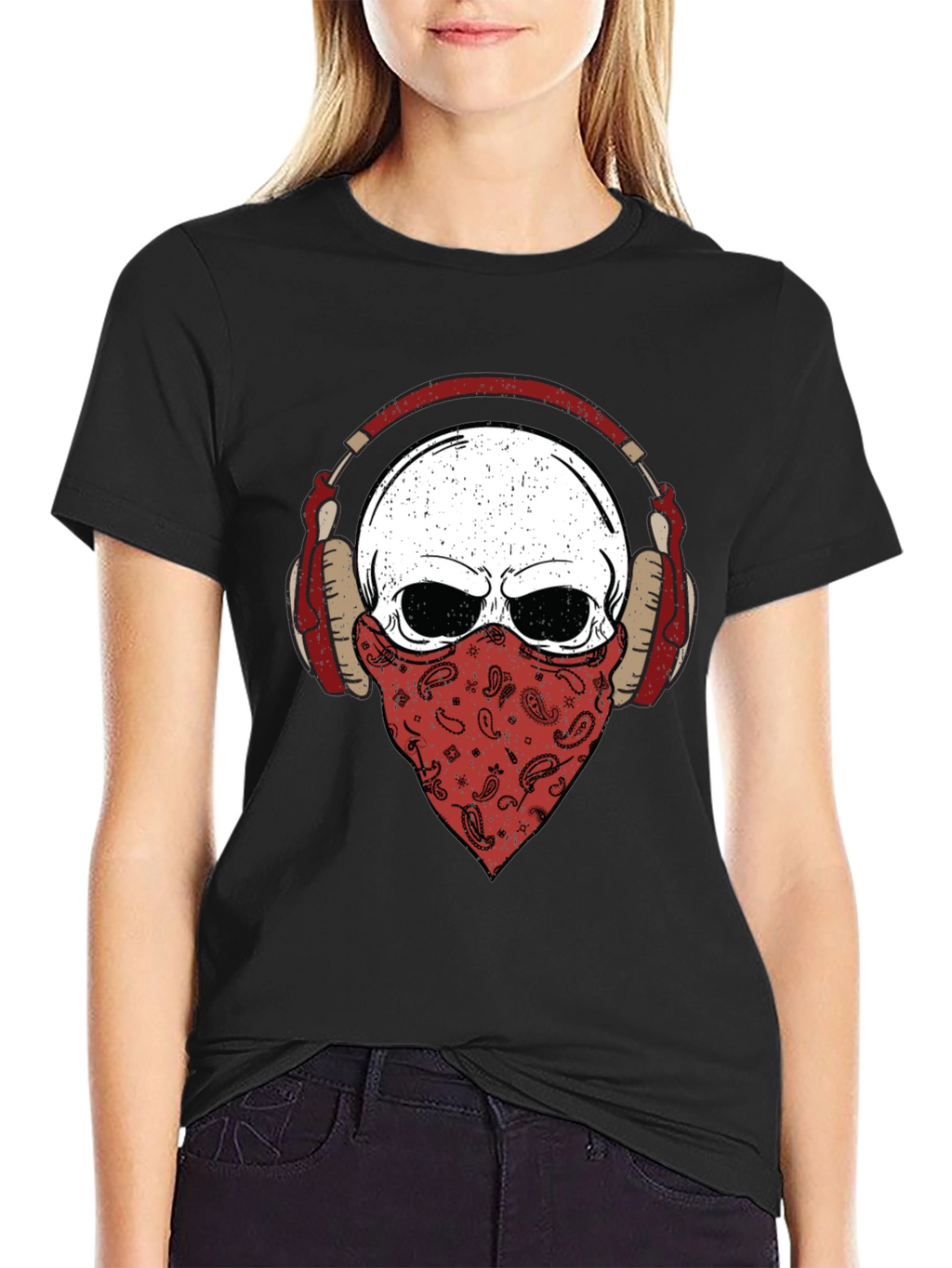 Skull Bandana Headphones Graphic T-Shirt