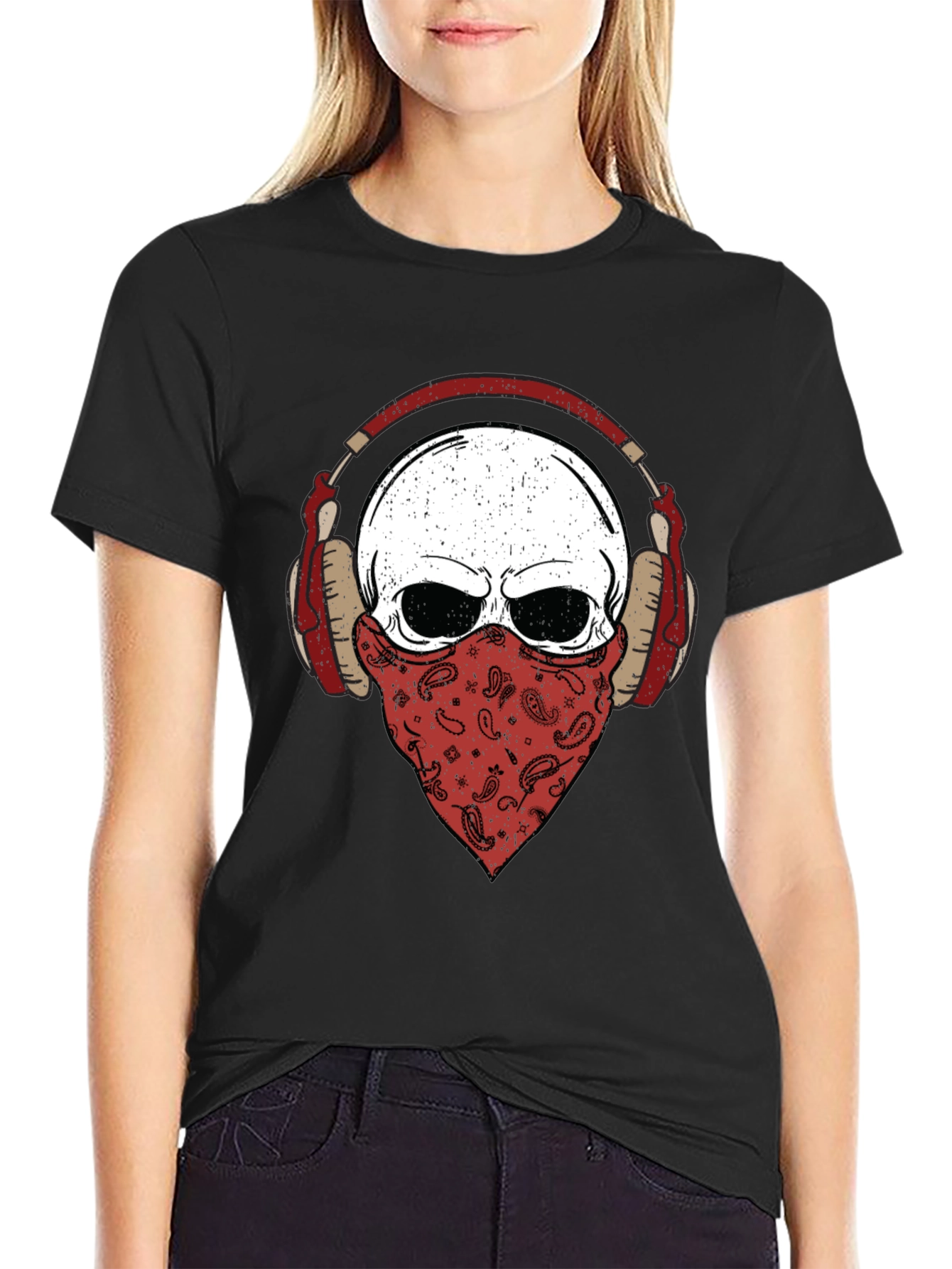 Skull Bandana Headphones Graphic T-Shirt