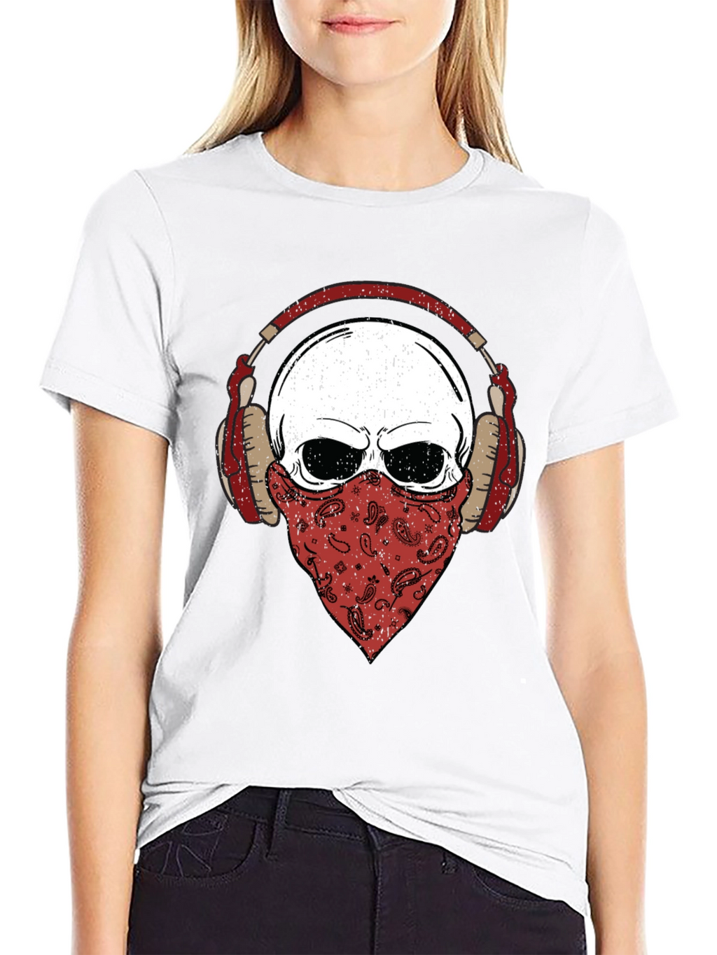 Skull Bandana Headphones Graphic T-Shirt