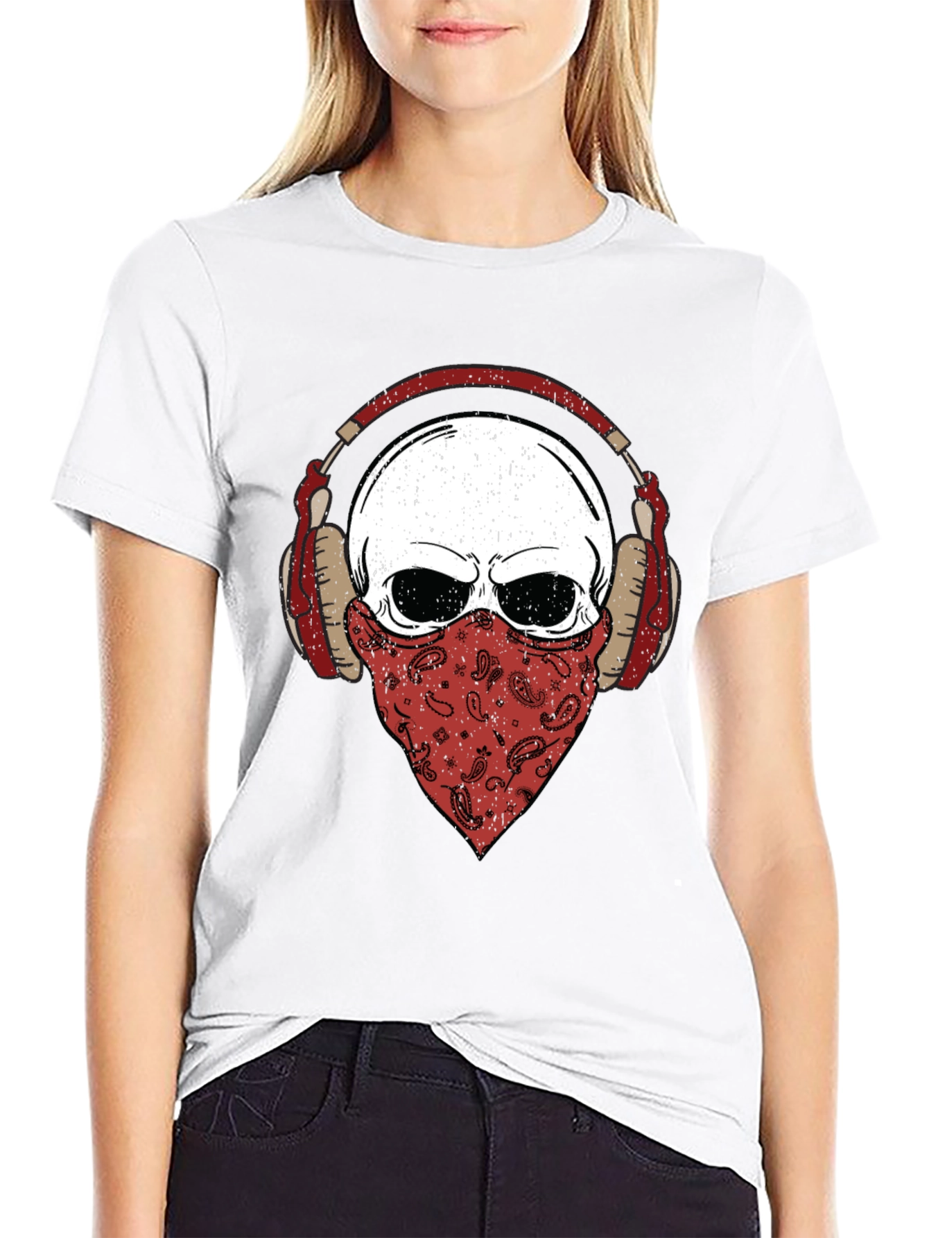 Skull Bandana Headphones Graphic T-Shirt