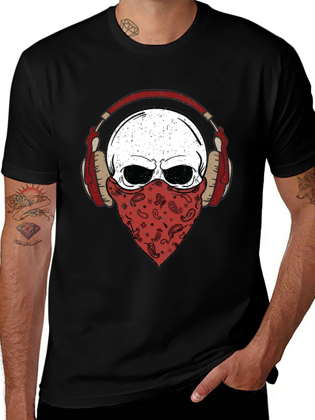 Skull Bandana Headphones Graphic T-Shirt