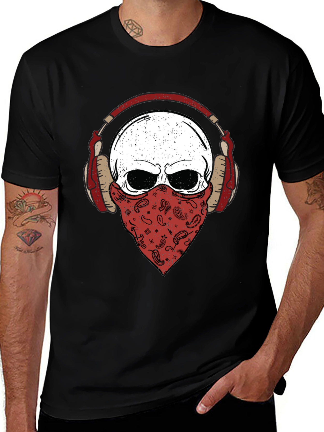 Skull Bandana Headphones Graphic T-Shirt