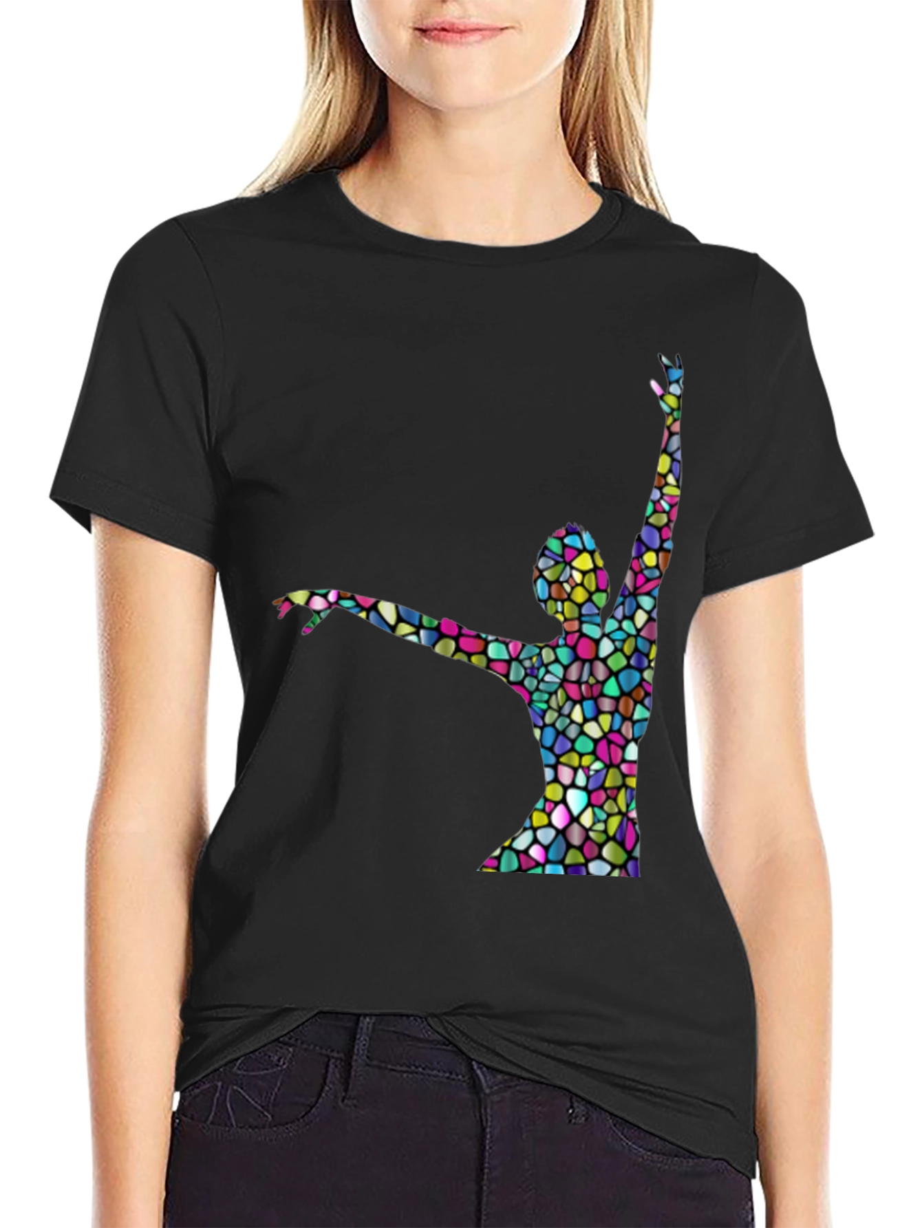 Stained Glass Dancer Graphic Black T-Shirt