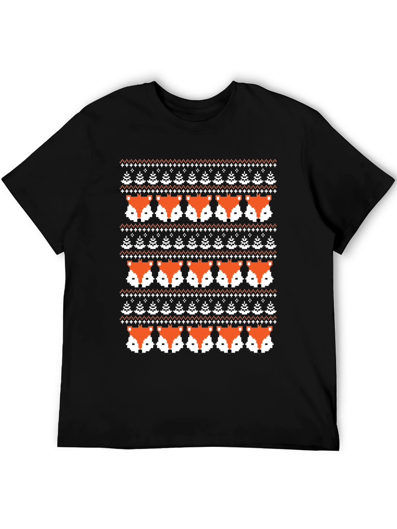 Pixel Fox Fair Isle Knit Pattern Graphic Tee